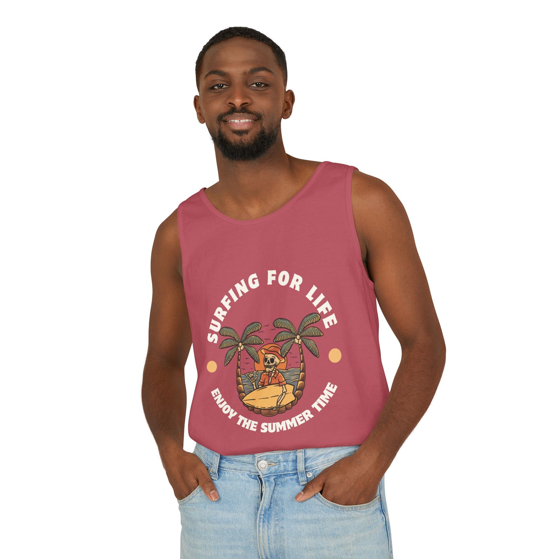 Beach Vibes Unisex Tank Top, Summer Apparel, Tropical Graphic Tee, Vacation Clothing, Surfing Gift, Casual Wear
