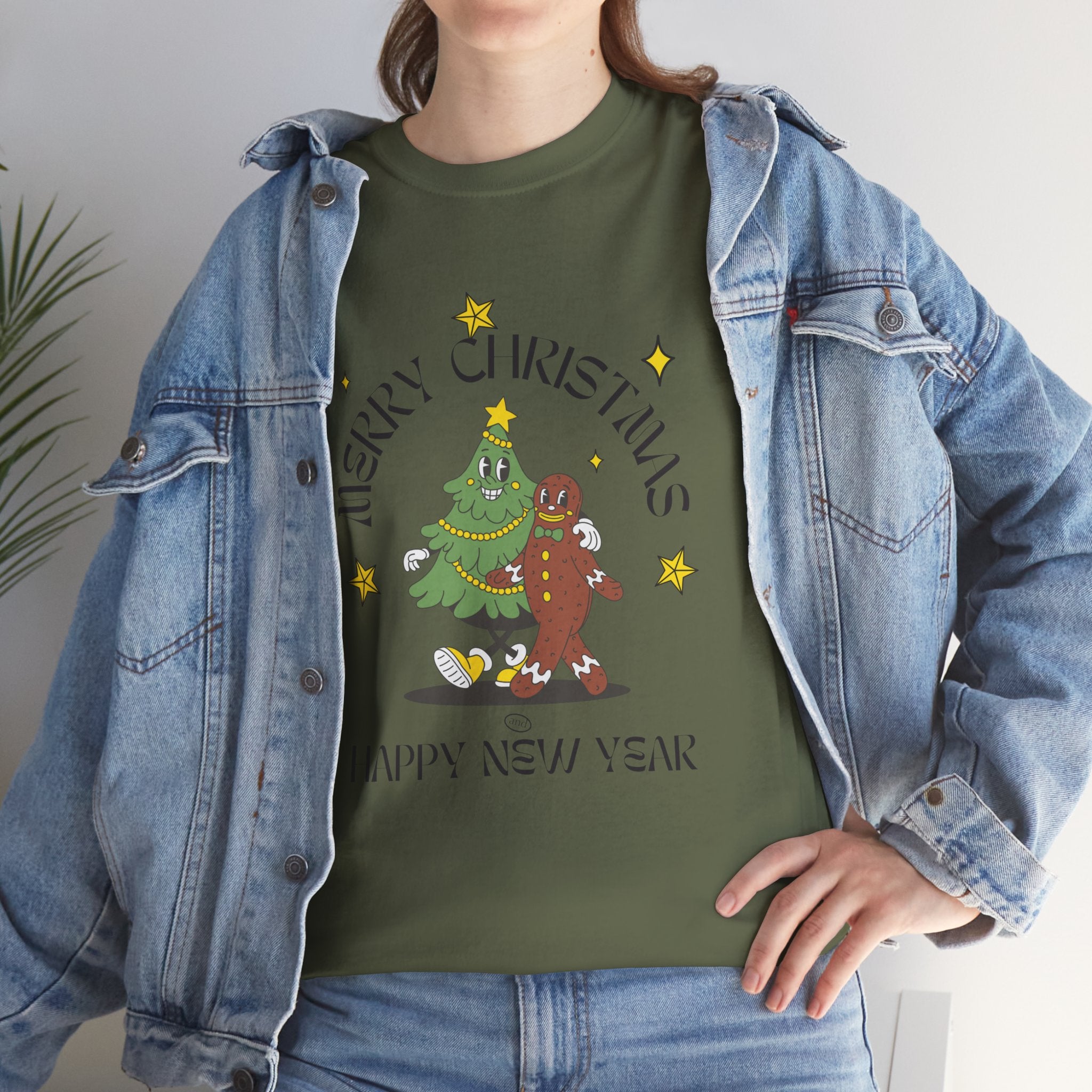 Christmas Gingerbread Tree Tee - "Merry Christmas, Happy New Year" Holiday Shirt