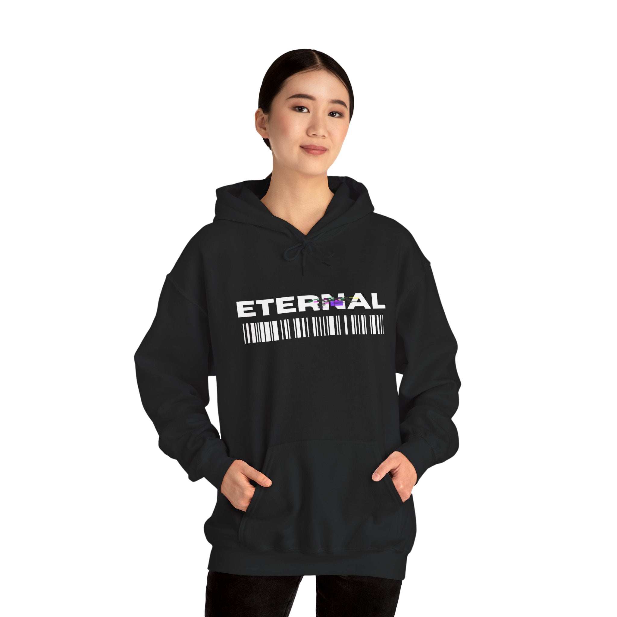 Eternal Barcode Hoodie — Black Graphic Pullover