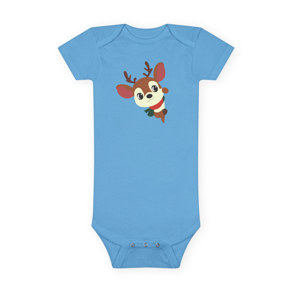 Reindeer Baby Onesie – Cute Peekaboo Deer Infant Short Sleeve Bodysuit (Holiday Baby Outfit)