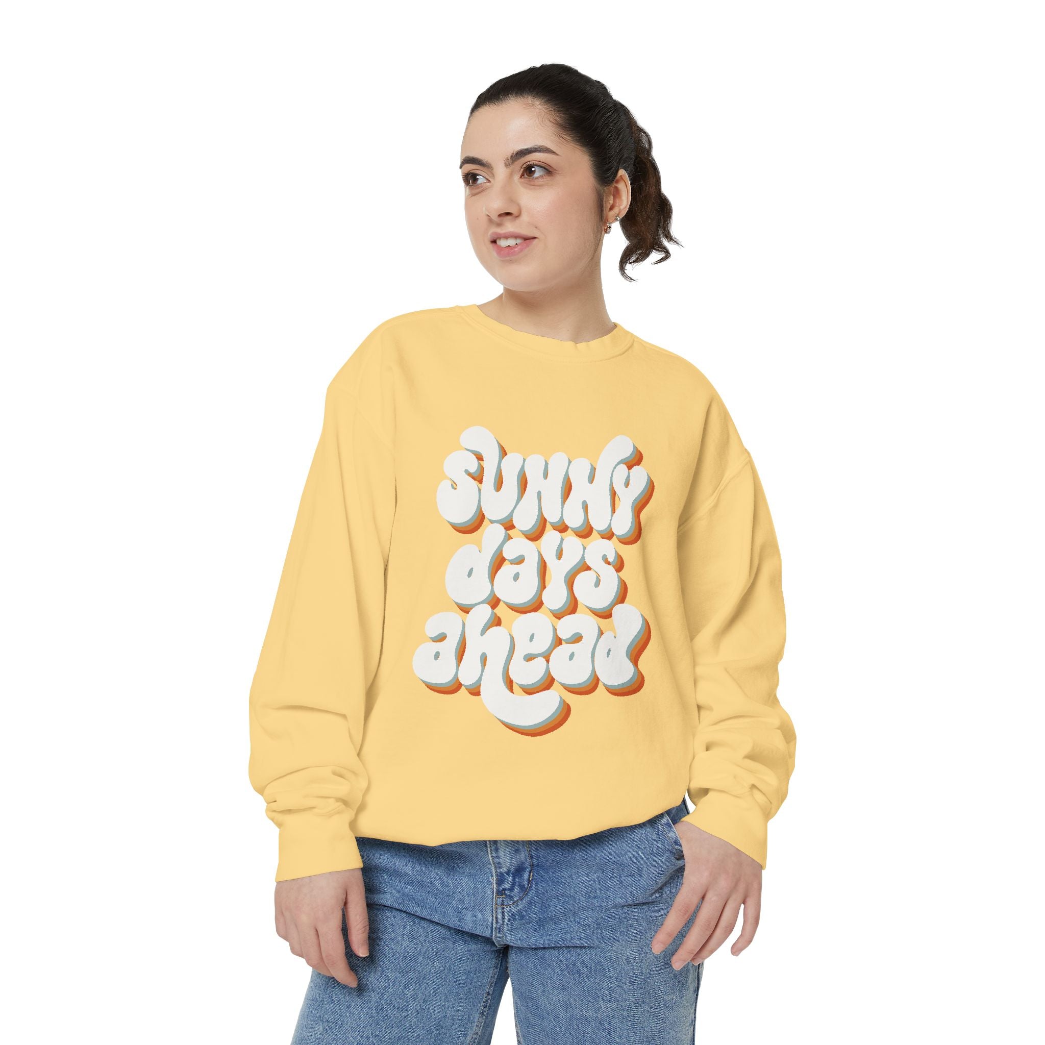 Sunny Days Ahead Unisex Garment-Dyed Sweatshirt, Cozy Pullover, Casual Outfit, Spring Fashion, Gift for Friends