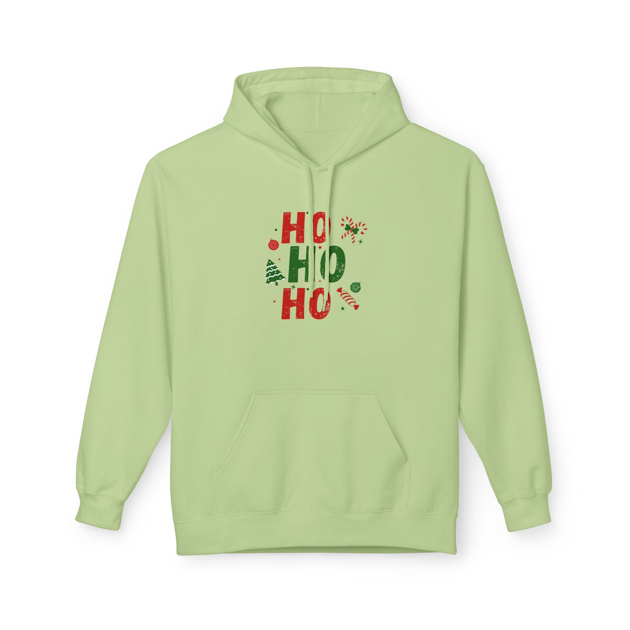Ho Ho Ho Christmas Hoodie — Festive Holiday Sweatshirt with Tree & Candy Cane Design