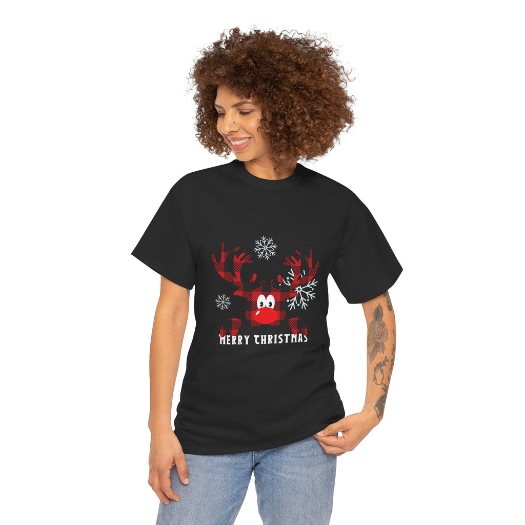 Christmas Reindeer T-Shirt — Cute Plaid Antler Design "Merry Christmas"