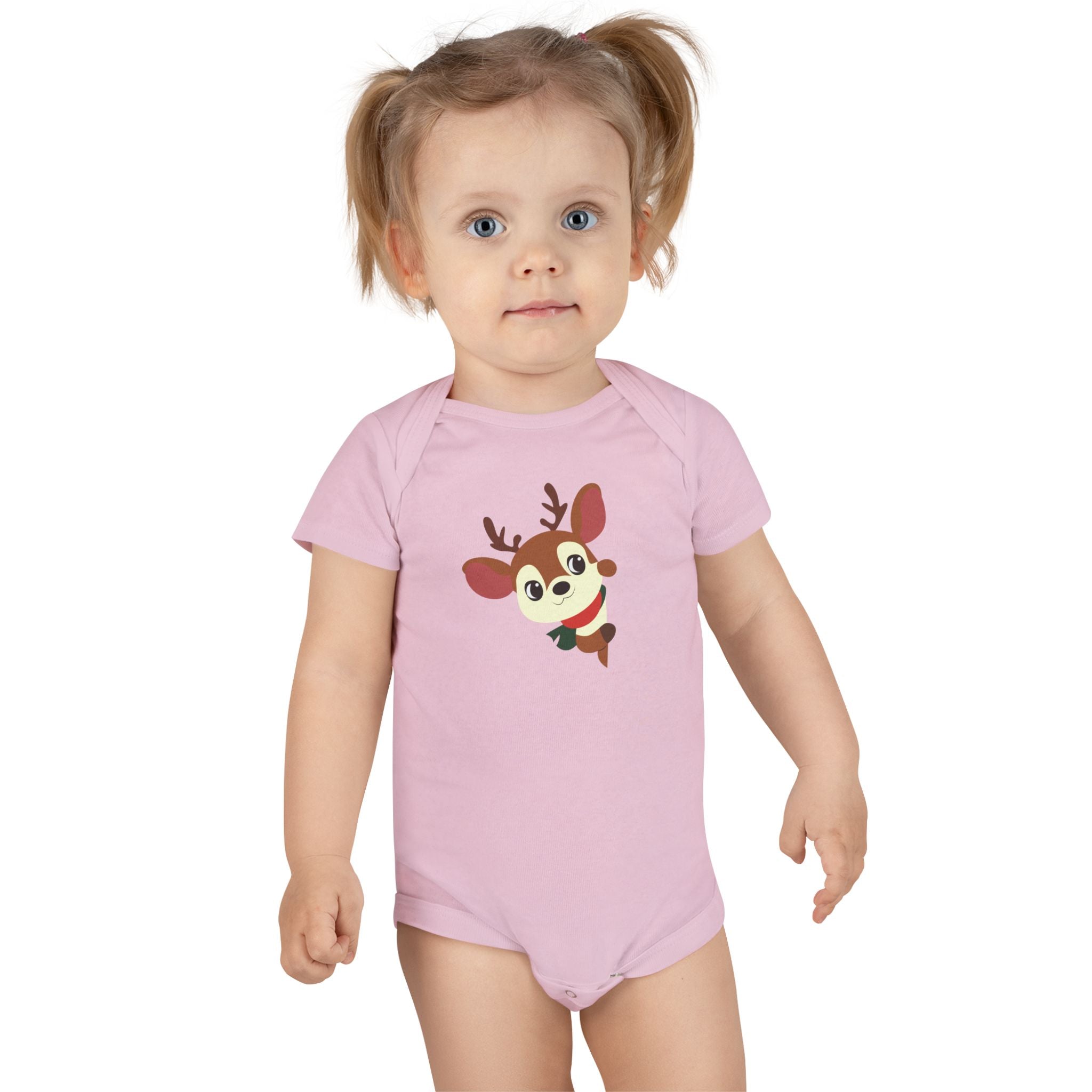 Reindeer Baby Onesie – Cute Peekaboo Deer Infant Short Sleeve Bodysuit (Holiday Baby Outfit)