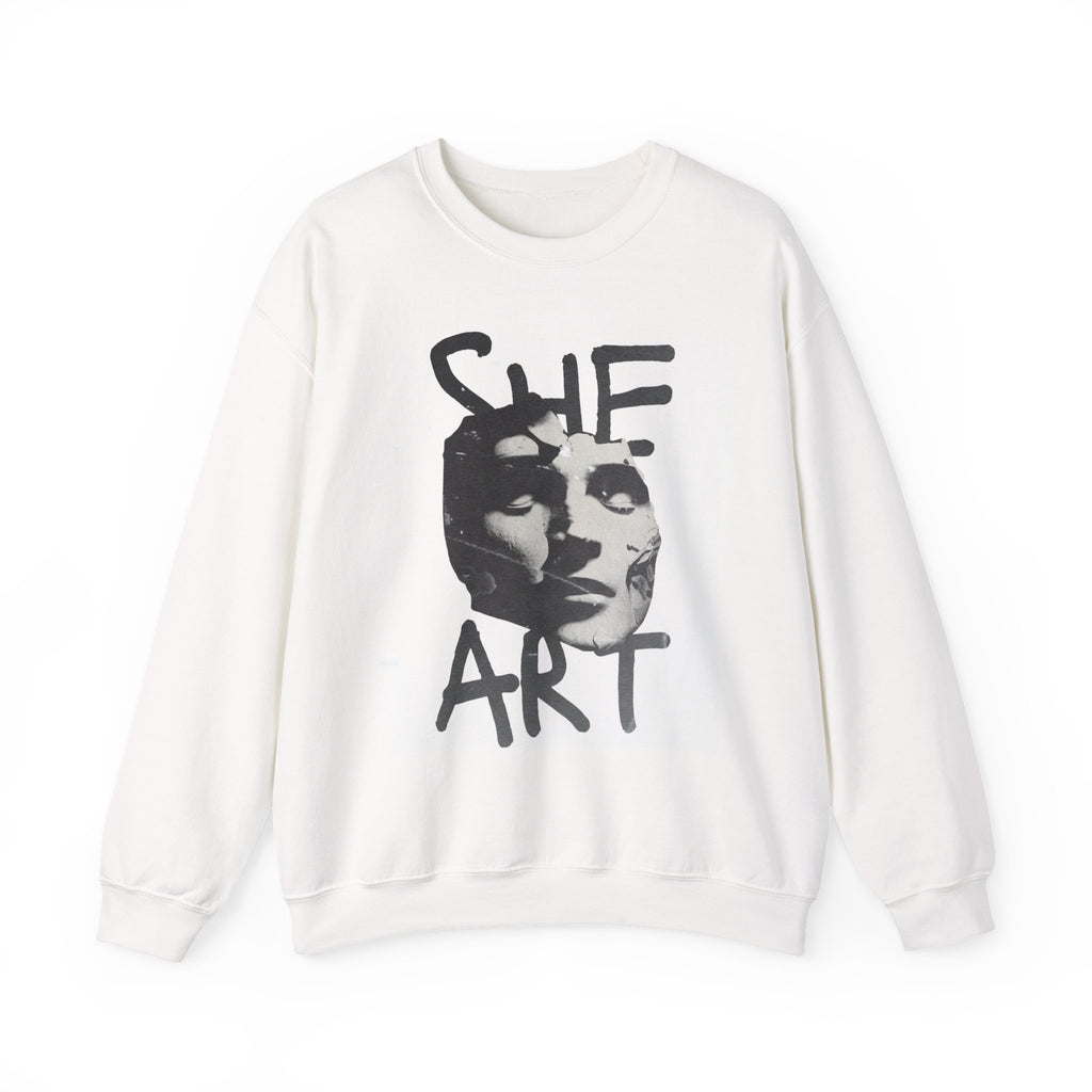 Artistic Unisex Crewneck Sweatshirt - SHE ART Graphic, Cozy Fashion, Bold Statement Piece, Gift for Creatives, Everyday Wear