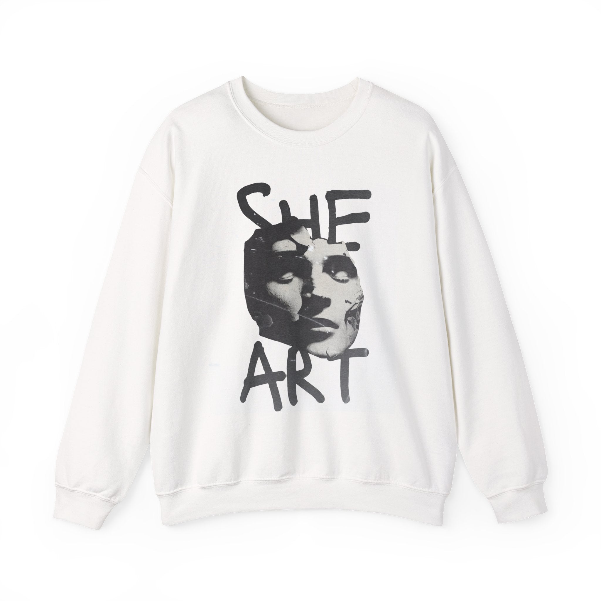 Artistic Unisex Crewneck Sweatshirt - SHE ART Graphic, Cozy Fashion, Bold Statement Piece, Gift for Creatives, Everyday Wear