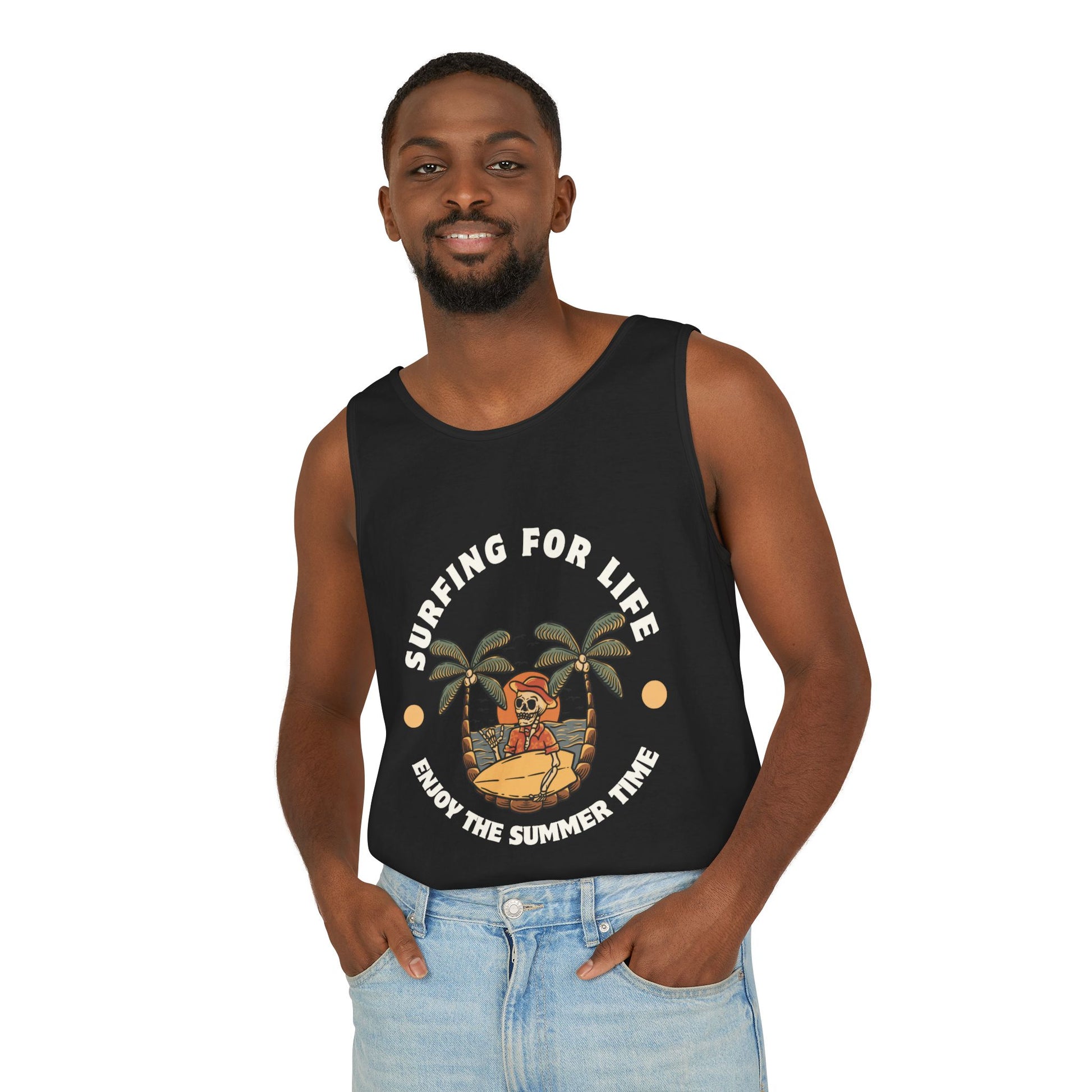 Beach Vibes Unisex Tank Top, Summer Apparel, Tropical Graphic Tee, Vacation Clothing, Surfing Gift, Casual Wear
