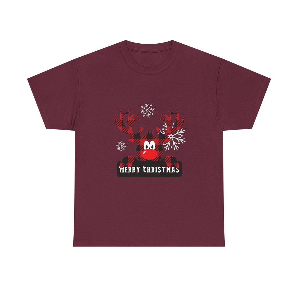 Christmas Reindeer T-Shirt — Cute Plaid Antler Design "Merry Christmas"