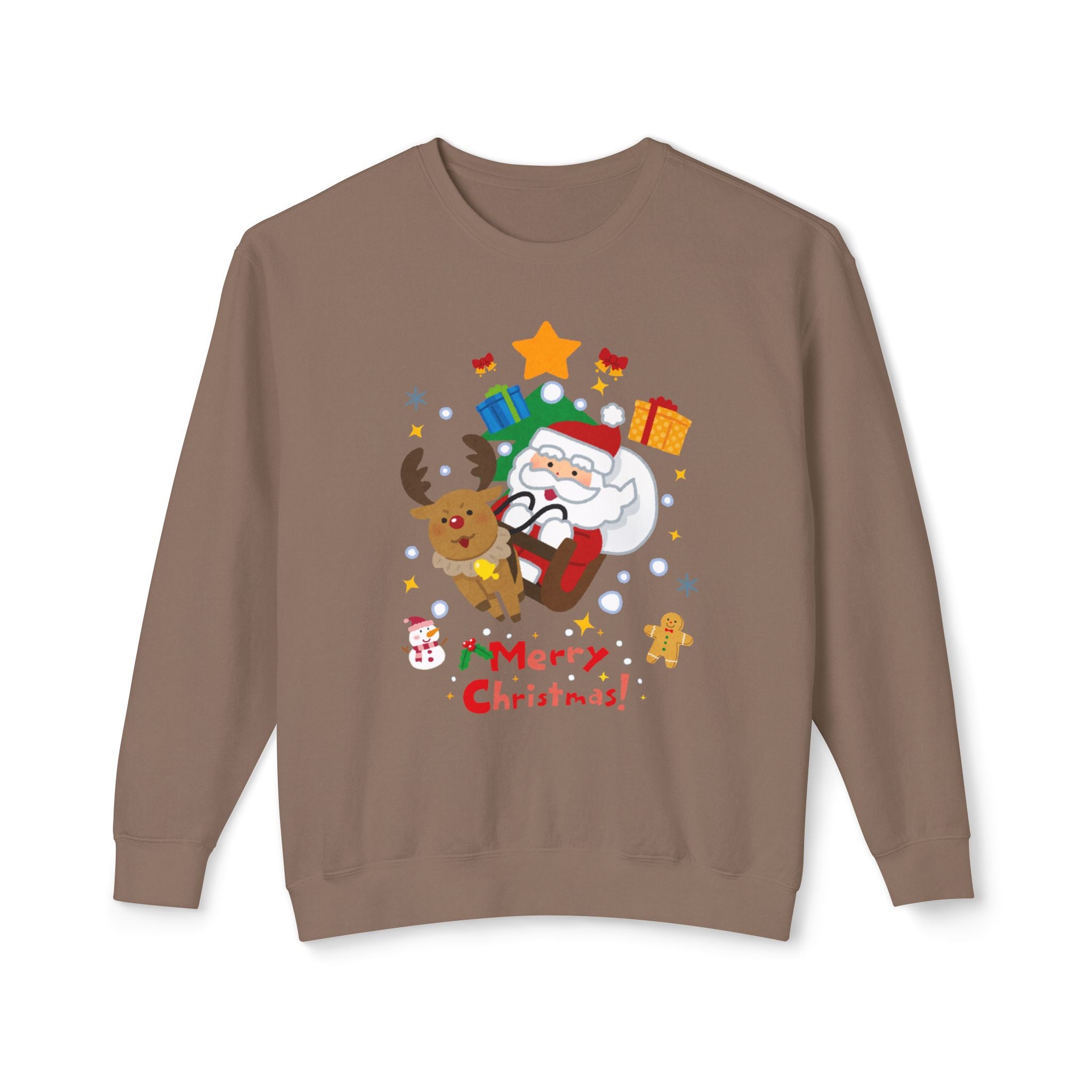 Christmas Crewneck Sweatshirt — Cute Santa & Reindeer "Merry Christmas" Holiday Sweater