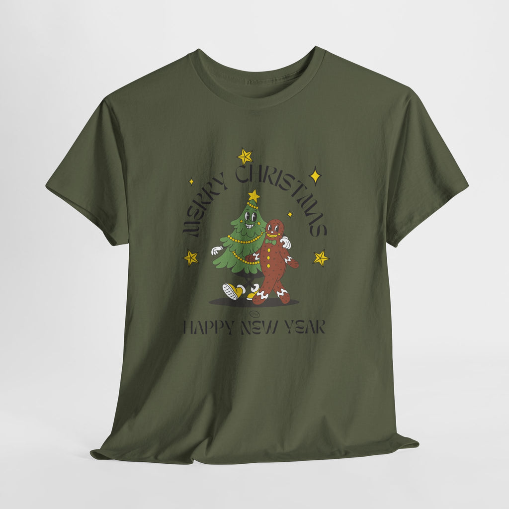 Christmas Gingerbread Tree Tee - "Merry Christmas, Happy New Year" Holiday Shirt