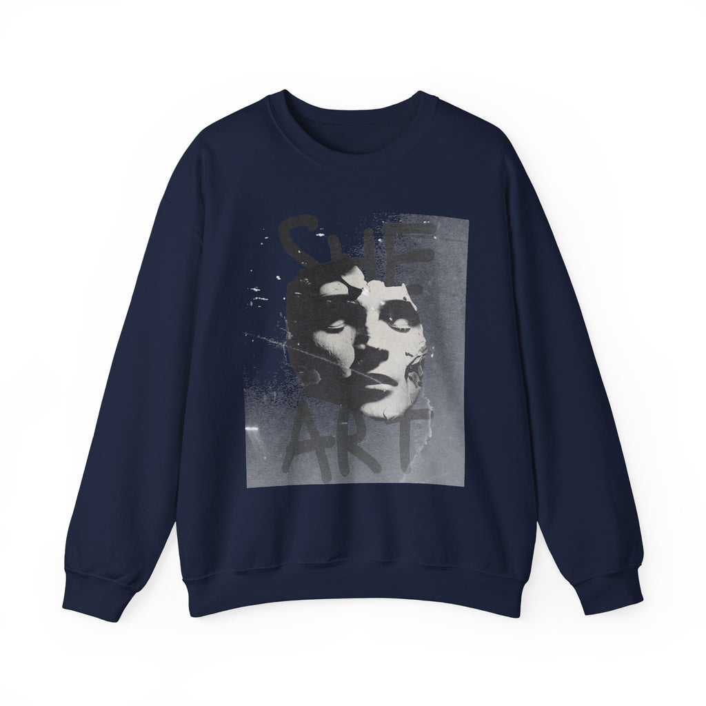Artistic Unisex Crewneck Sweatshirt - SHE ART Graphic, Cozy Fashion, Bold Statement Piece, Gift for Creatives, Everyday Wear