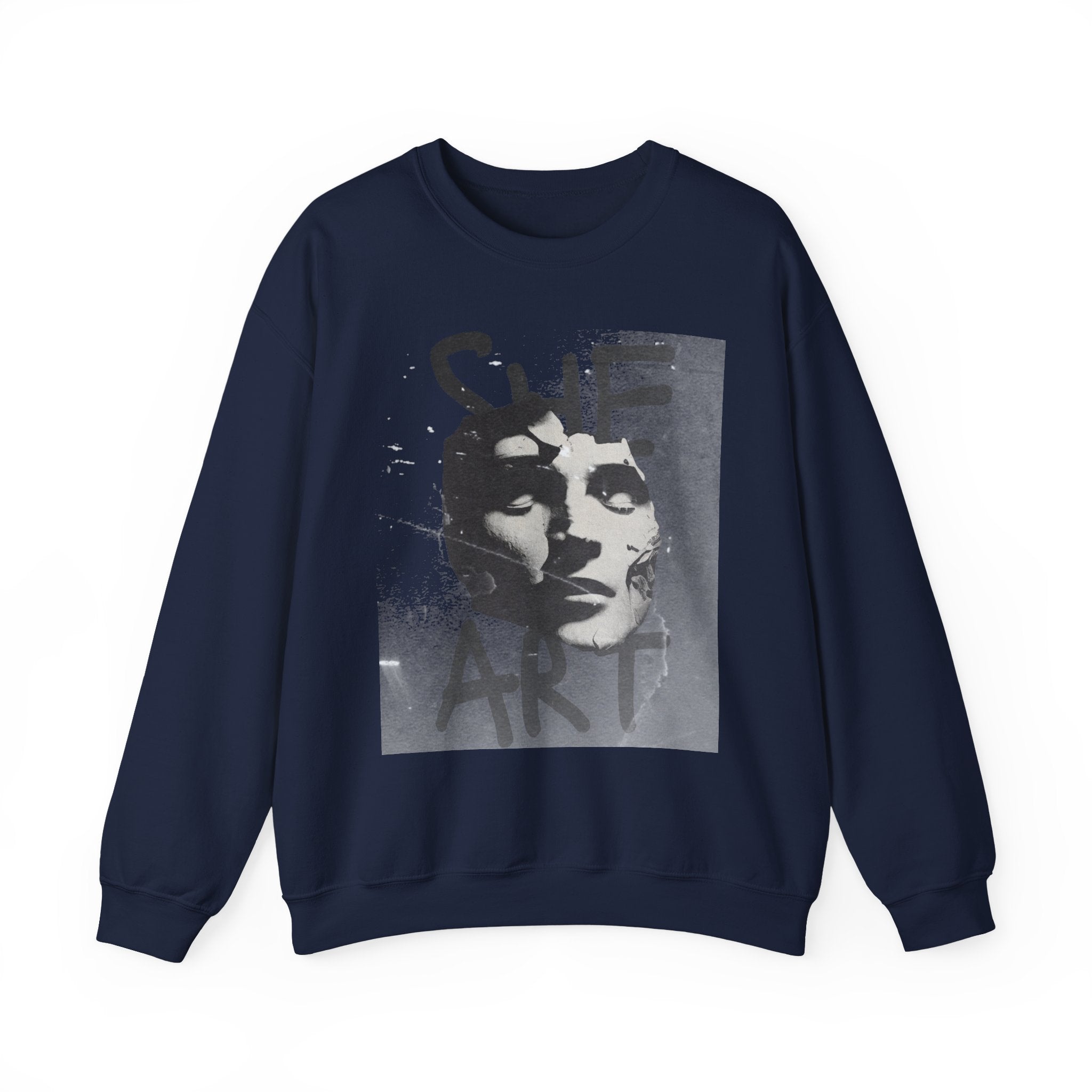 Artistic Unisex Crewneck Sweatshirt - SHE ART Graphic, Cozy Fashion, Bold Statement Piece, Gift for Creatives, Everyday Wear