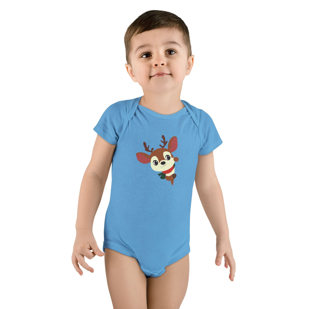 Reindeer Baby Onesie – Cute Peekaboo Deer Infant Short Sleeve Bodysuit (Holiday Baby Outfit)
