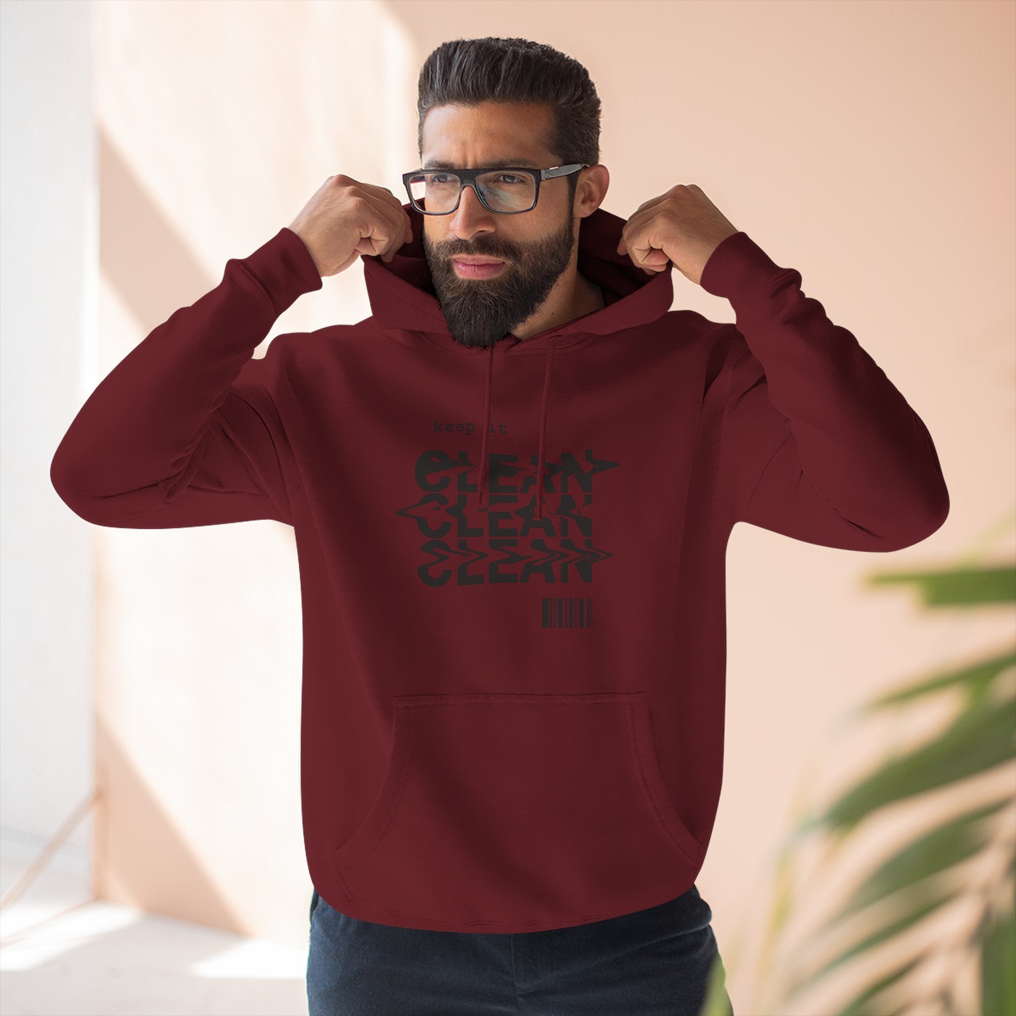 Stylish Fleece Hoodie with ‘Keep It Clean’ Design, Cozy Winter Apparel, Ideal for Casual Outfits, Gifts for Friends, Unique Streetwear