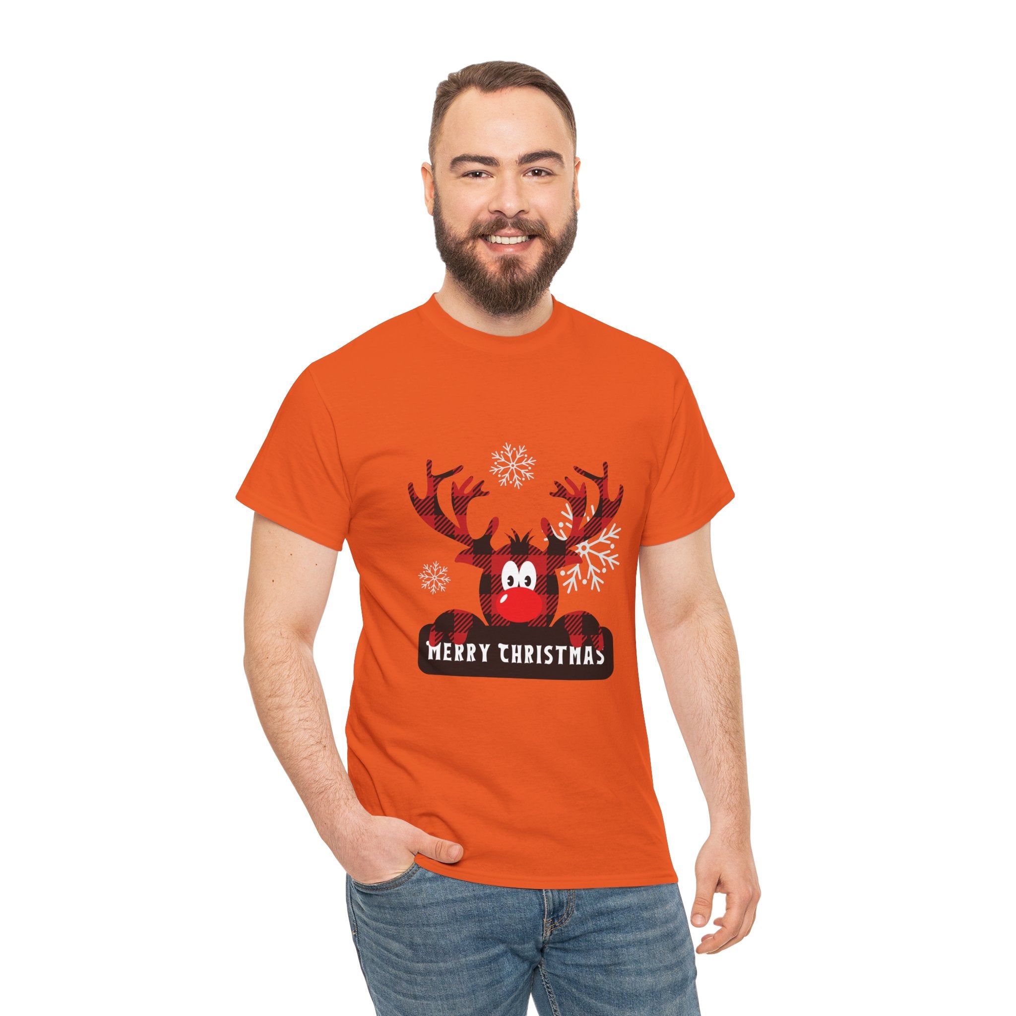 Christmas Reindeer T-Shirt — Cute Plaid Antler Design "Merry Christmas"
