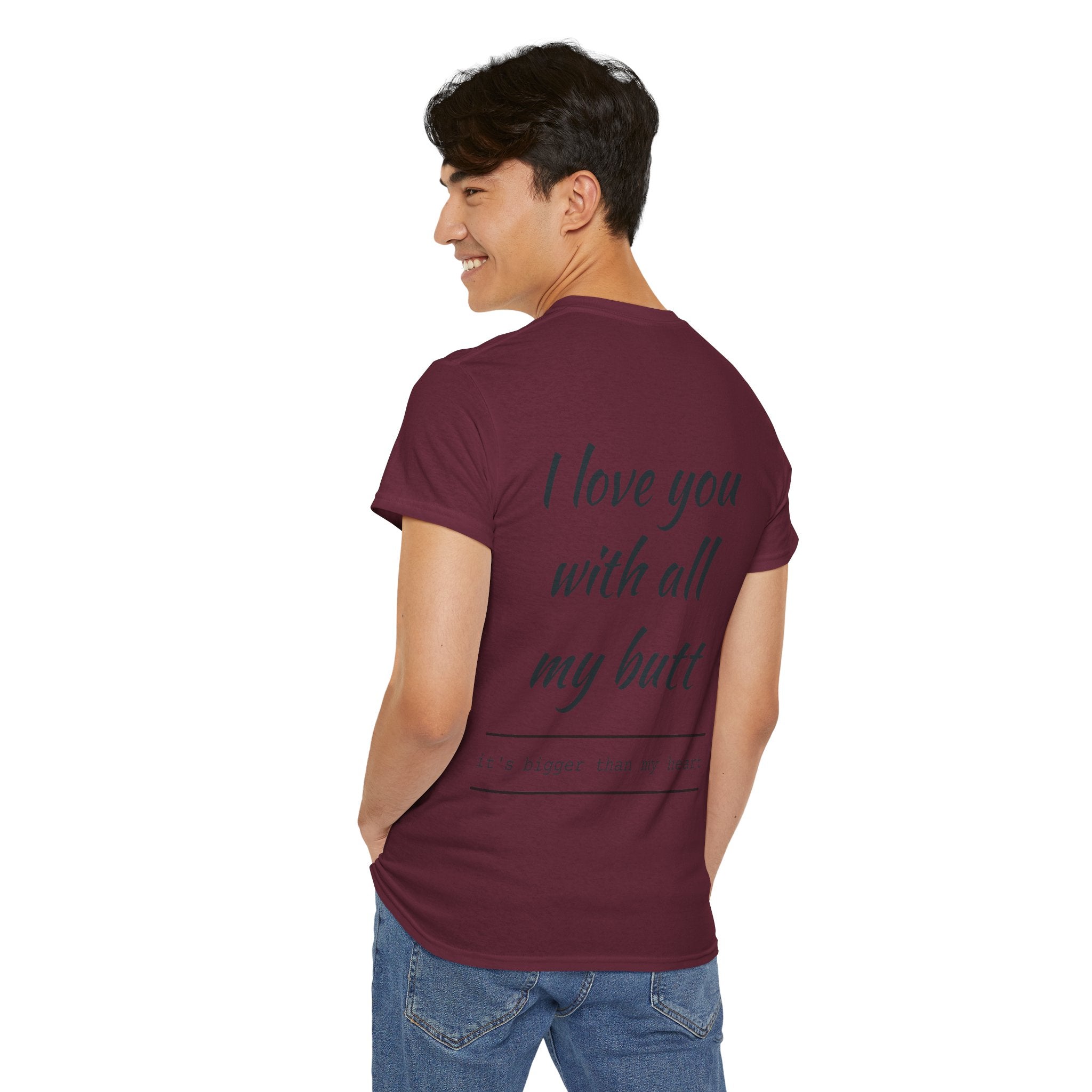 Unisex Heavy Cotton Tee: 'I Love You with All My Butt' Fun Graphic Shirt, Gift for Couples, Quirky Humor Tee, Valentine's Day, Anniversary
