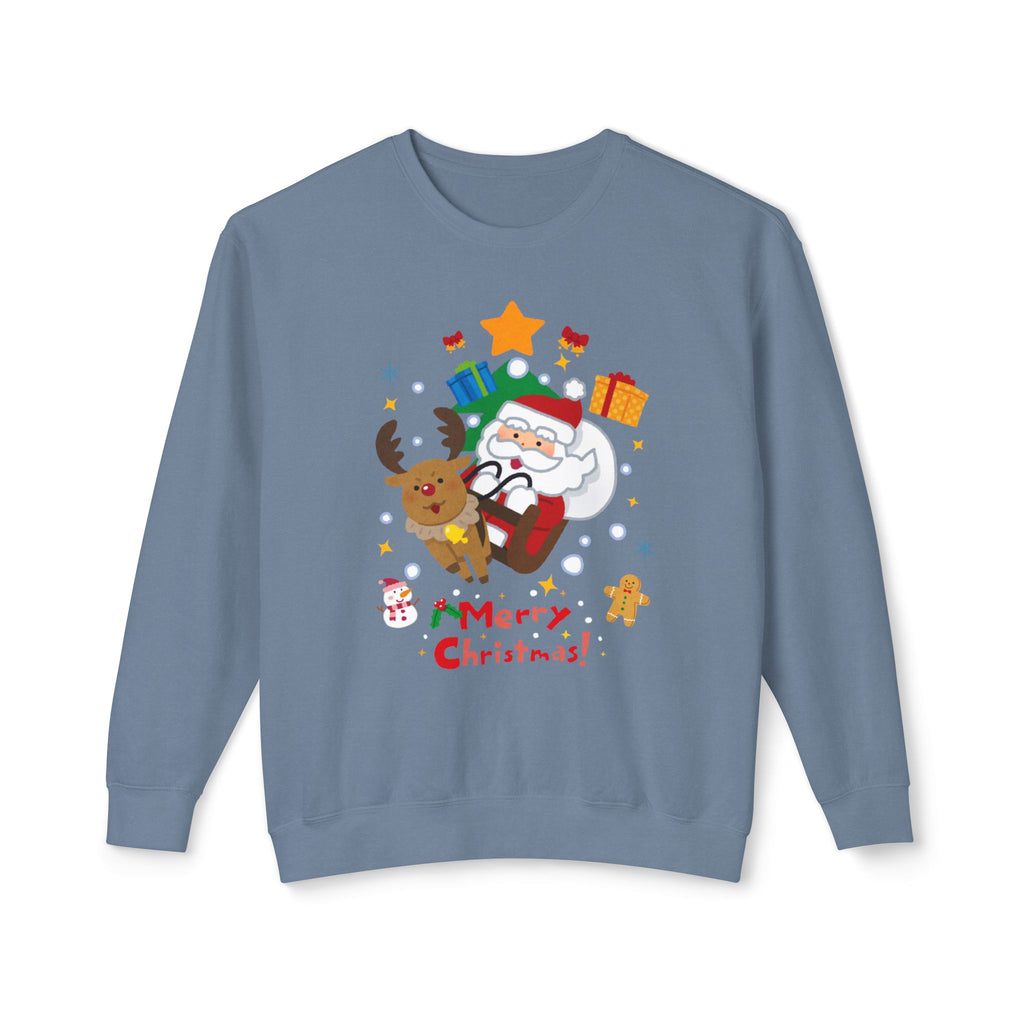Christmas Crewneck Sweatshirt — Cute Santa & Reindeer "Merry Christmas" Holiday Sweater