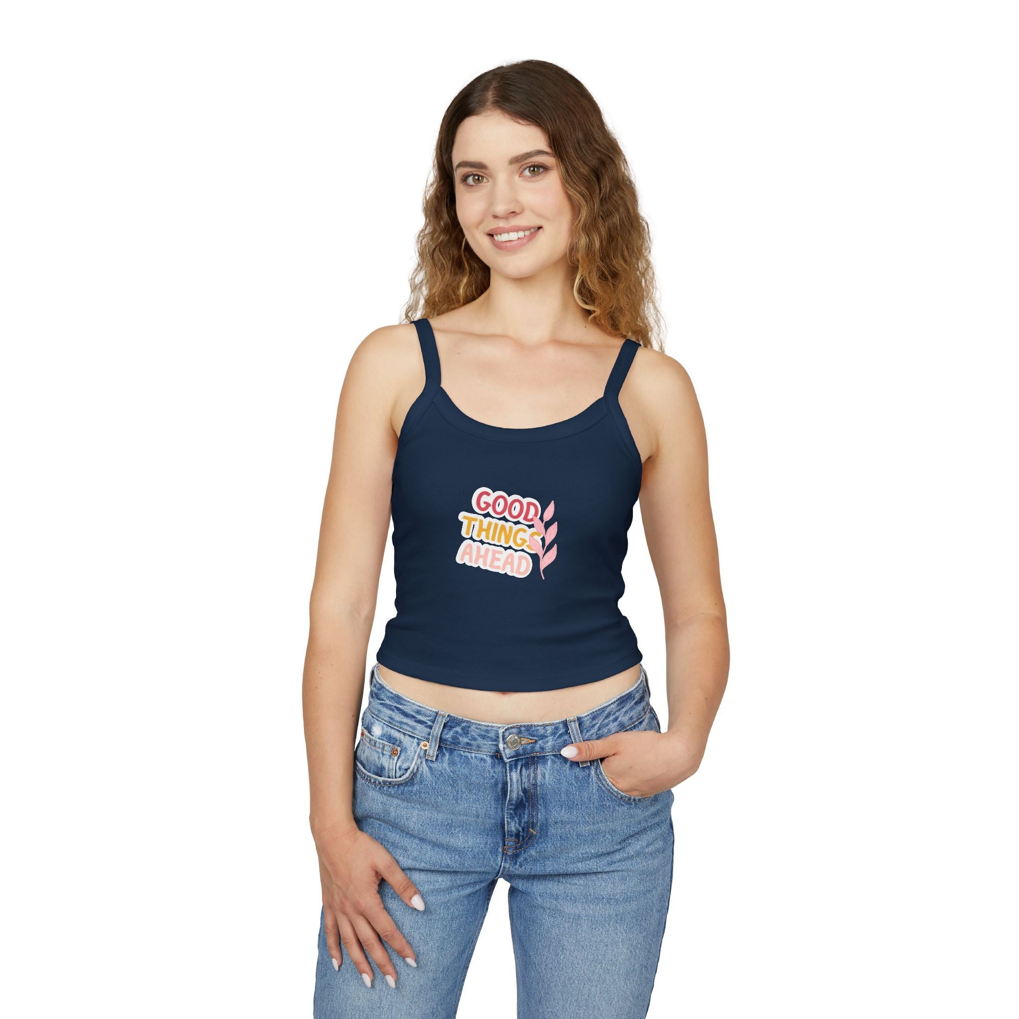 Optimistic Women's Spaghetti Strap Tank Top, Casual Summer Top, Inspirational Sleeveless Shirt, Gift for Her, Trendy Layering Piece