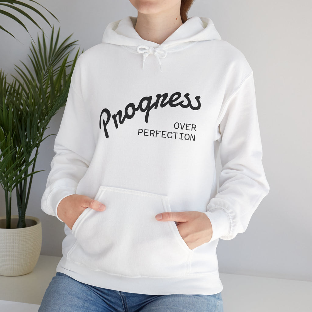 Progress Over Perfection Hoodie, Motivational Sweatshirt, Unisex Hooded Sweatshirt, Cozy Casual Wear, Gift for Her, Inspirational Apparel