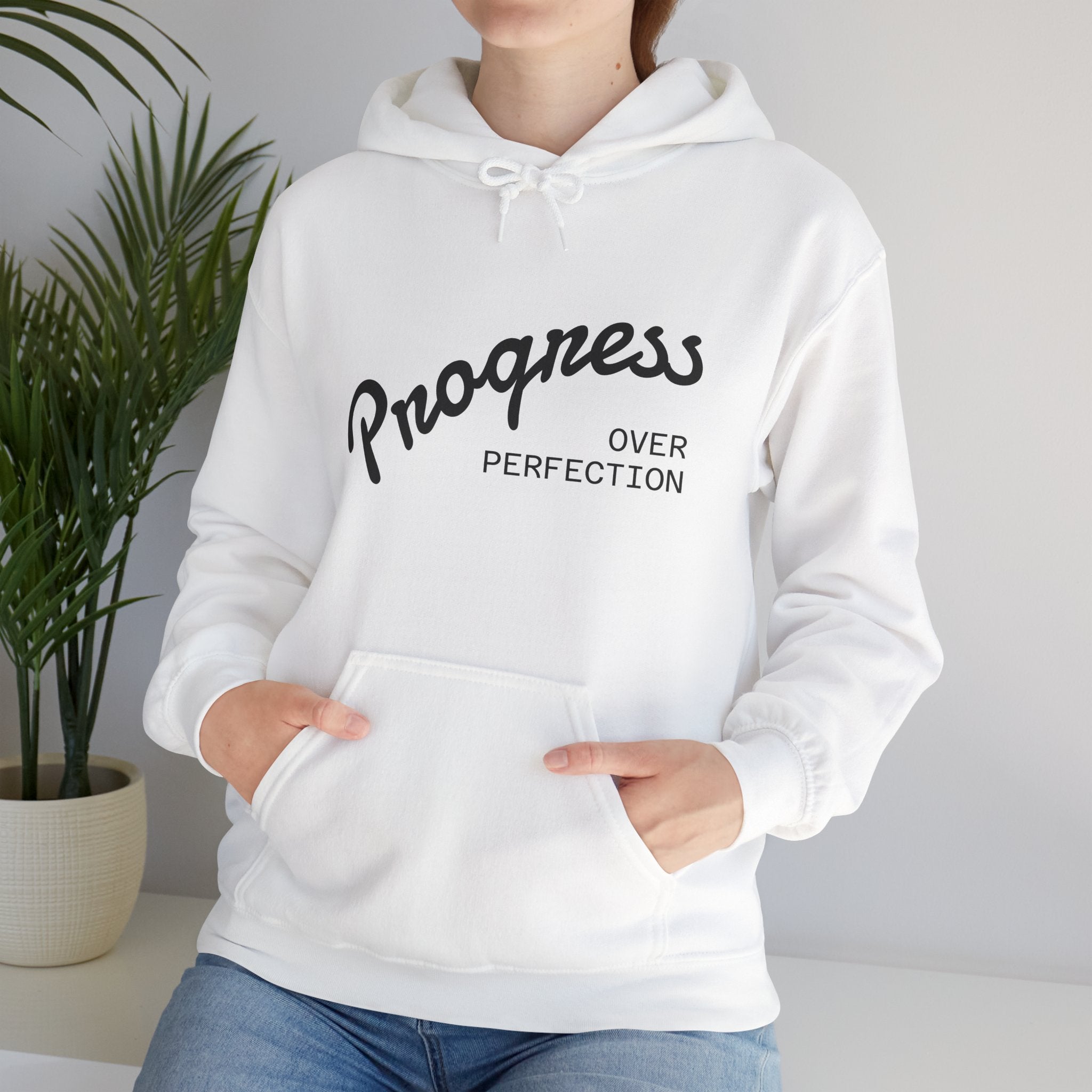 Progress Over Perfection Hoodie, Motivational Sweatshirt, Unisex Hooded Sweatshirt, Cozy Casual Wear, Gift for Her, Inspirational Apparel