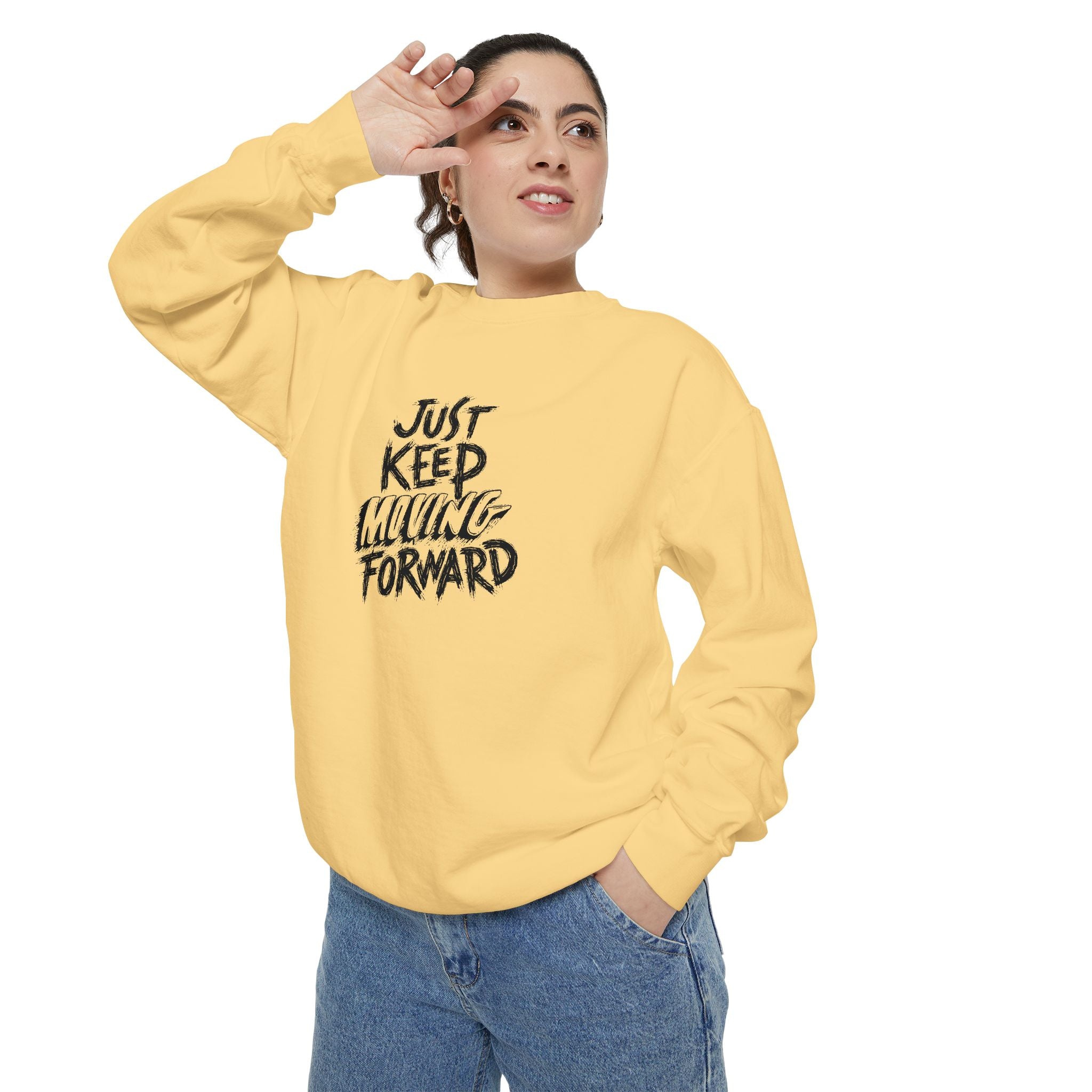 Motivational Sweatshirt - Just Keep Moving Forward, Unisex Garment-Dyed Crewneck, Cozy Gift, Inspirational Apparel, Perfect for Every [...]