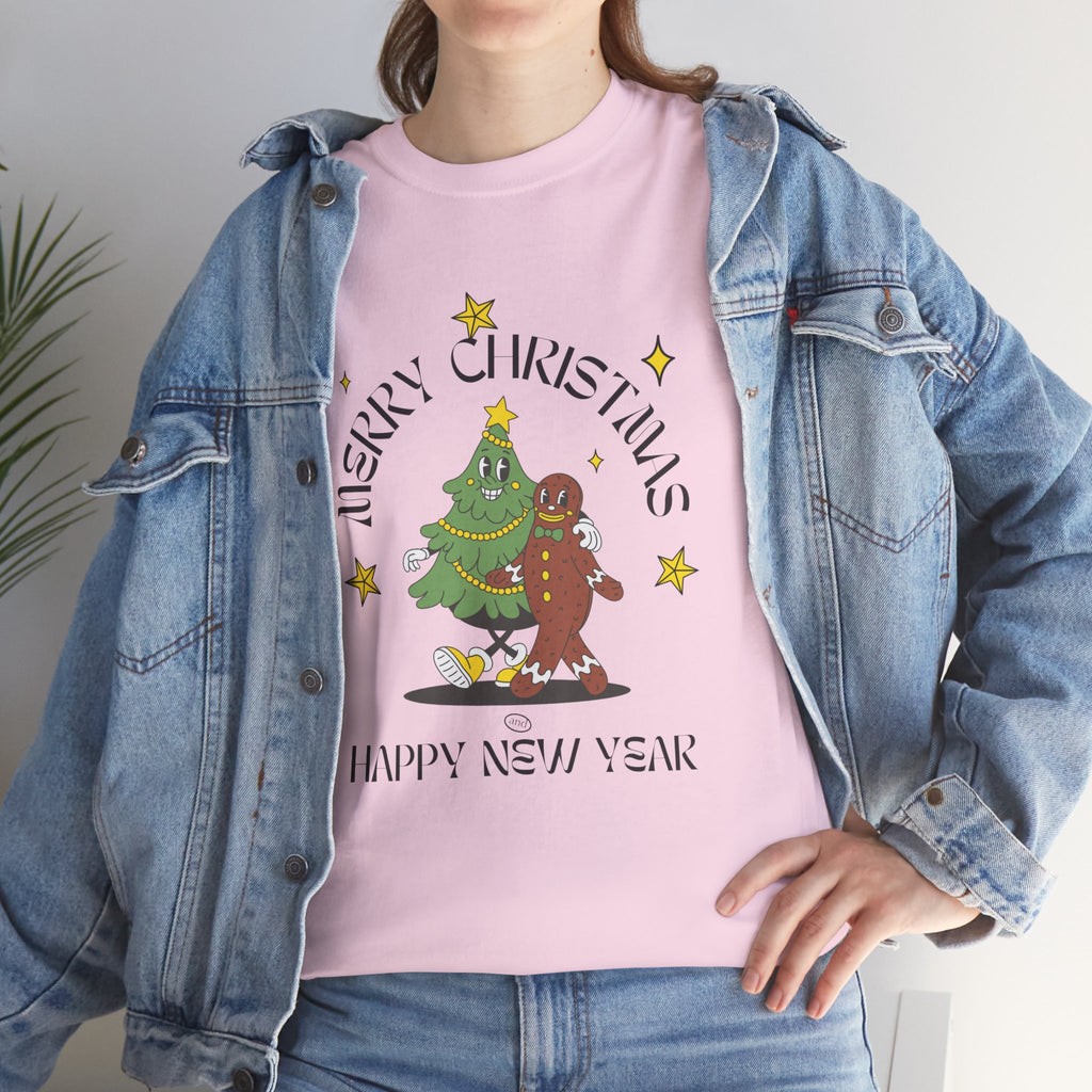 Christmas Gingerbread Tree Tee - "Merry Christmas, Happy New Year" Holiday Shirt