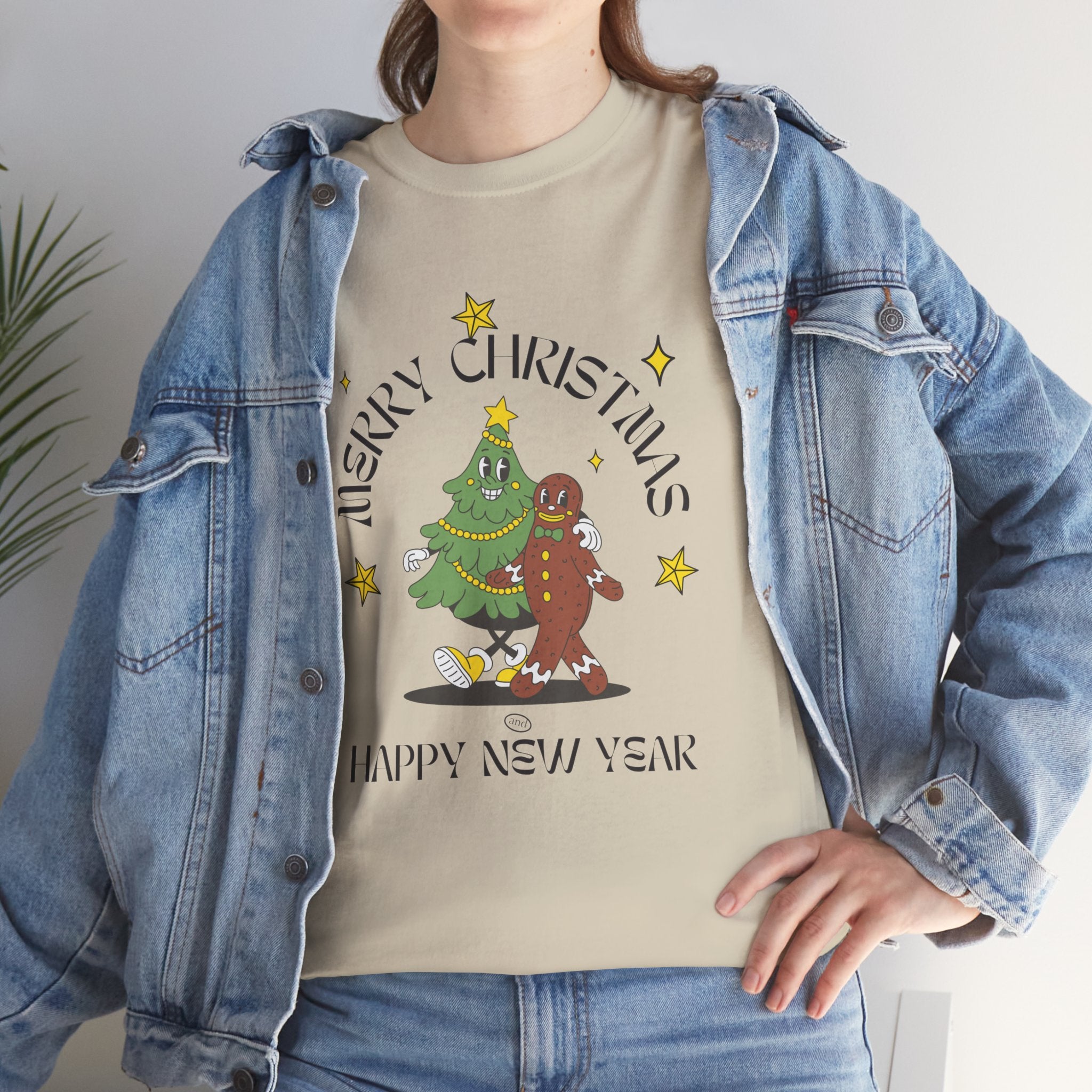 Christmas Gingerbread Tree Tee - "Merry Christmas, Happy New Year" Holiday Shirt