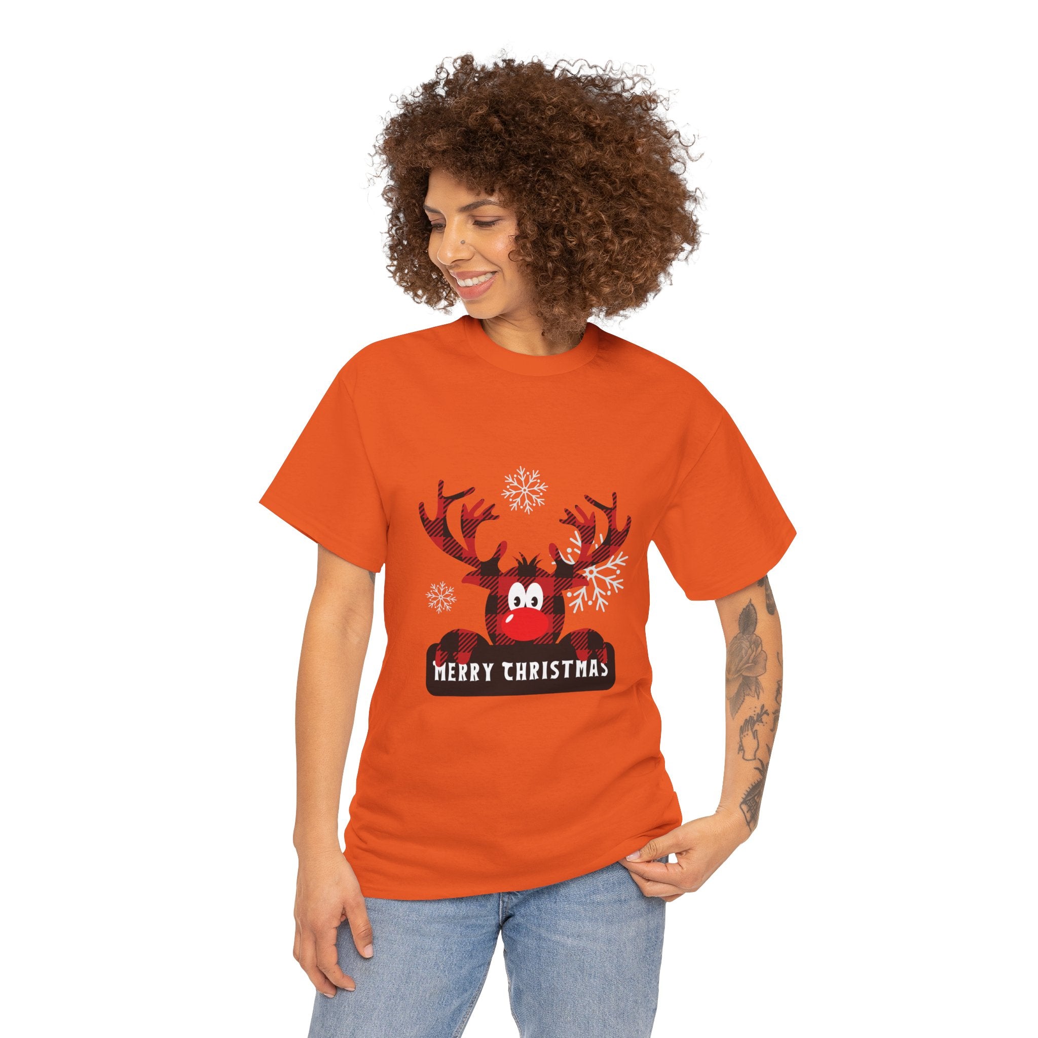 Christmas Reindeer T-Shirt — Cute Plaid Antler Design "Merry Christmas"
