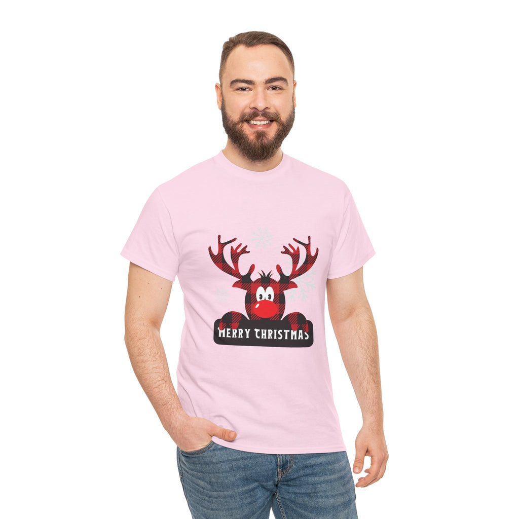 Christmas Reindeer T-Shirt — Cute Plaid Antler Design "Merry Christmas"