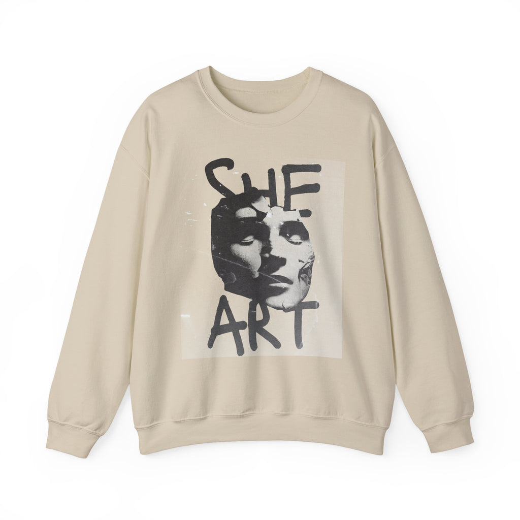 Artistic Unisex Crewneck Sweatshirt - SHE ART Graphic, Cozy Fashion, Bold Statement Piece, Gift for Creatives, Everyday Wear