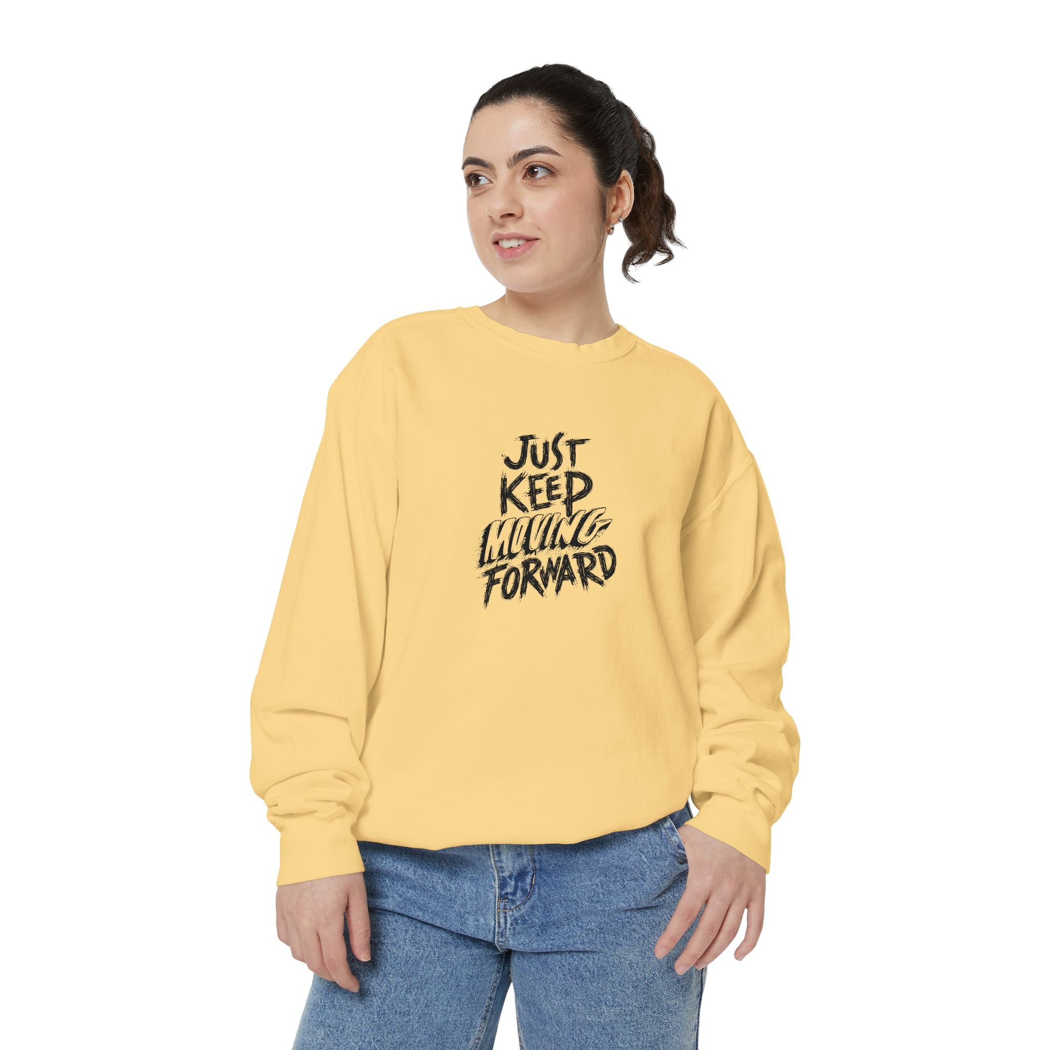 Motivational Sweatshirt - Just Keep Moving Forward, Unisex Garment-Dyed Crewneck, Cozy Gift, Inspirational Apparel, Perfect for Every [...]