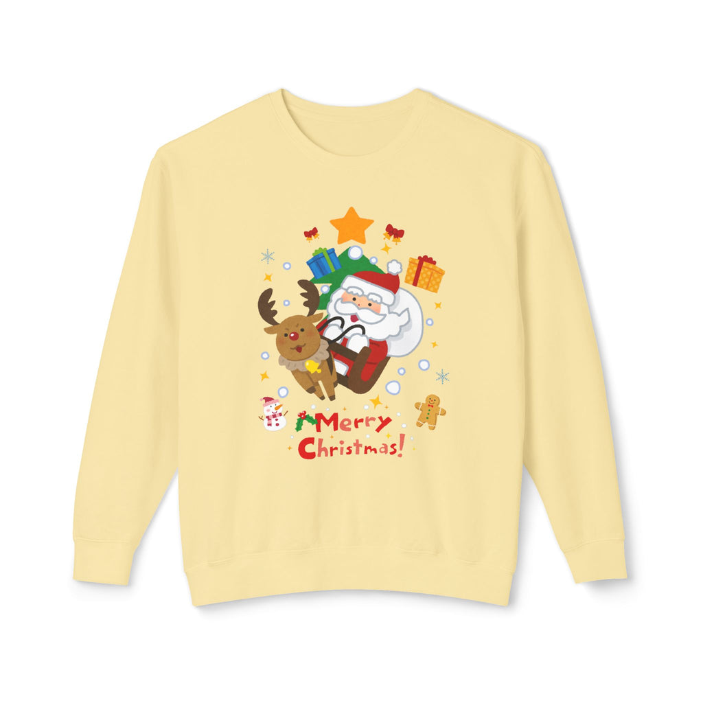 Christmas Crewneck Sweatshirt — Cute Santa & Reindeer "Merry Christmas" Holiday Sweater
