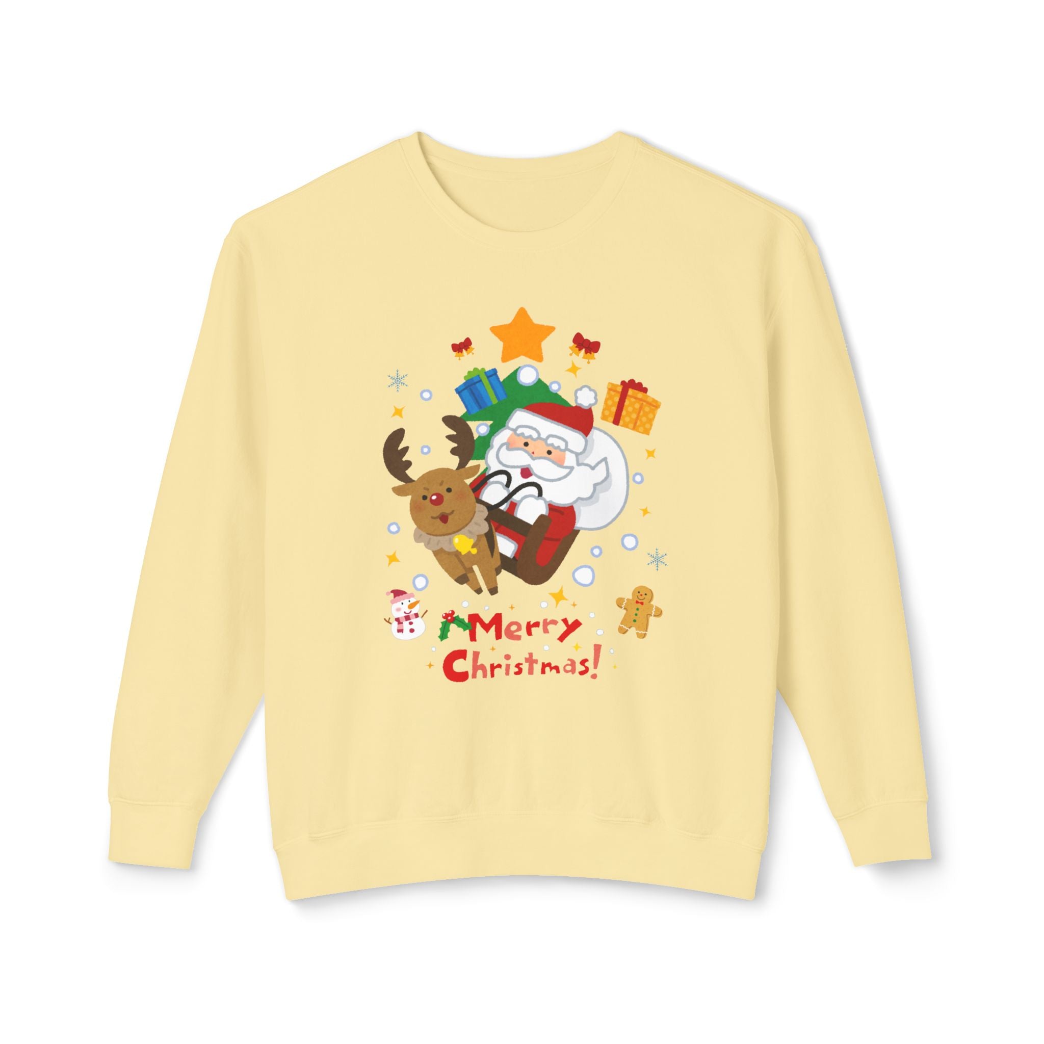 Christmas Crewneck Sweatshirt — Cute Santa & Reindeer "Merry Christmas" Holiday Sweater