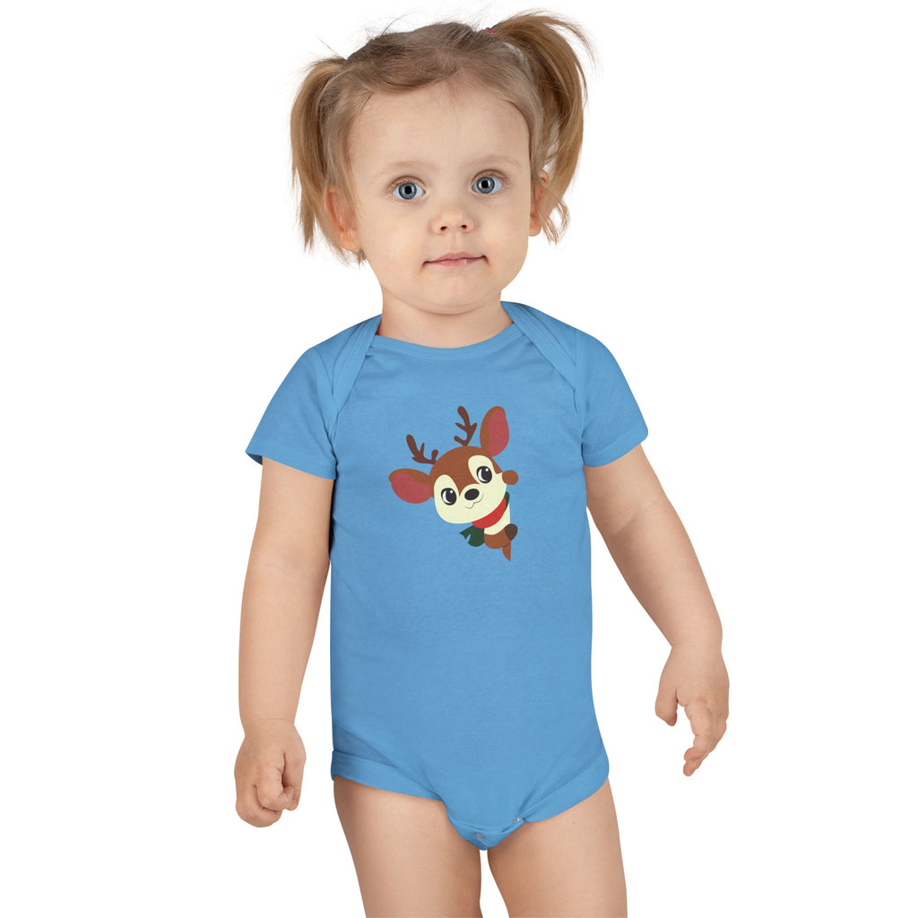 Reindeer Baby Onesie – Cute Peekaboo Deer Infant Short Sleeve Bodysuit (Holiday Baby Outfit)