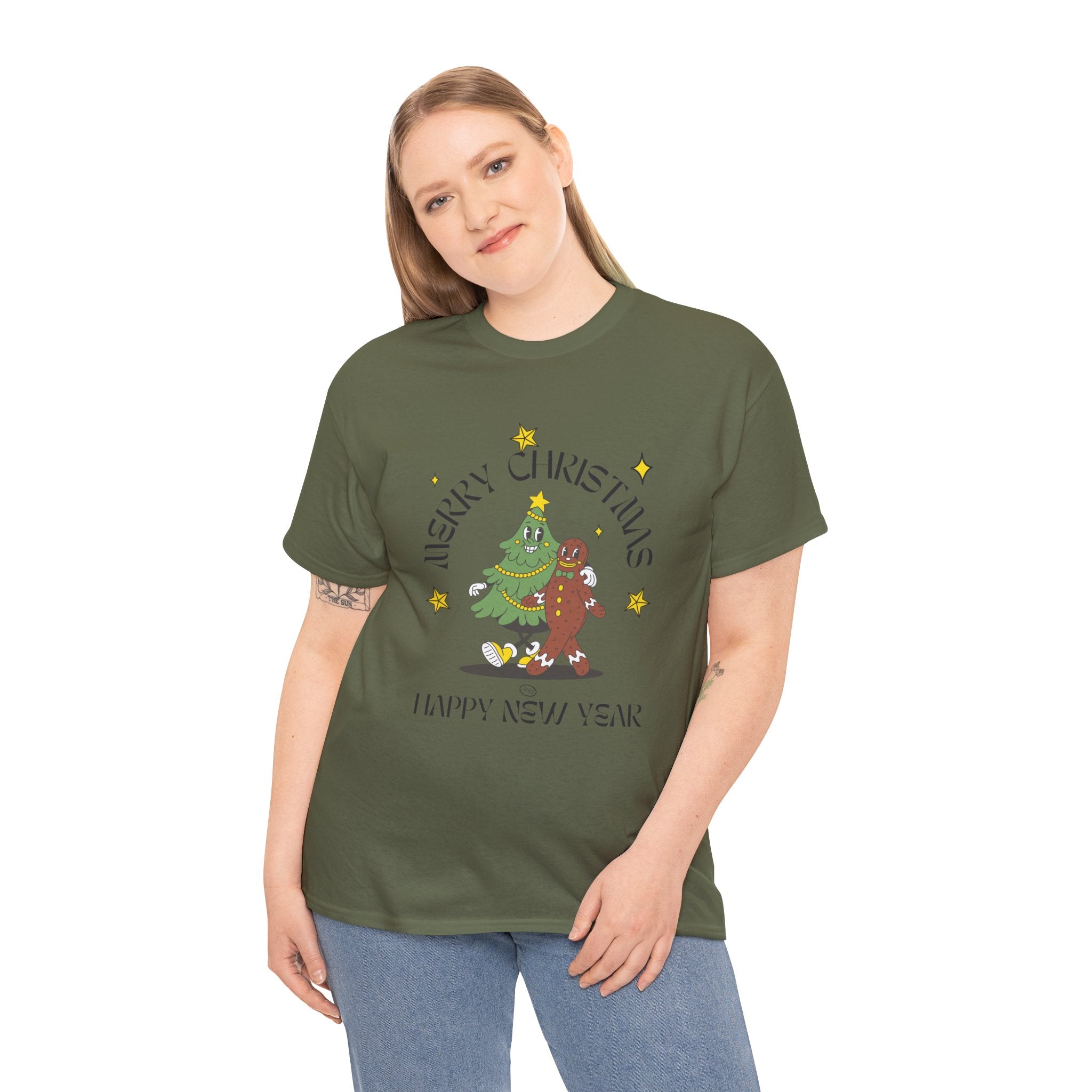 Christmas Gingerbread Tree Tee - "Merry Christmas, Happy New Year" Holiday Shirt