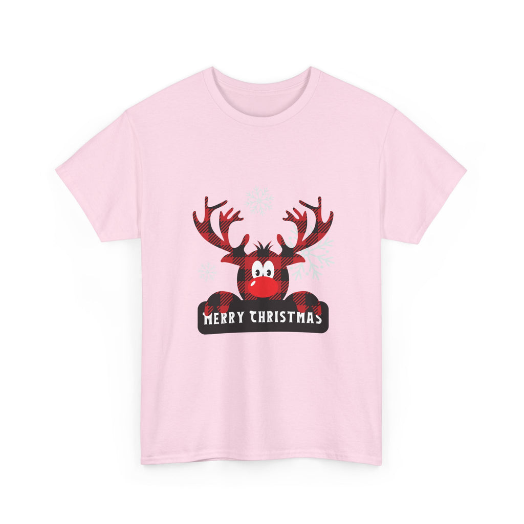 Christmas Reindeer T-Shirt — Cute Plaid Antler Design "Merry Christmas"