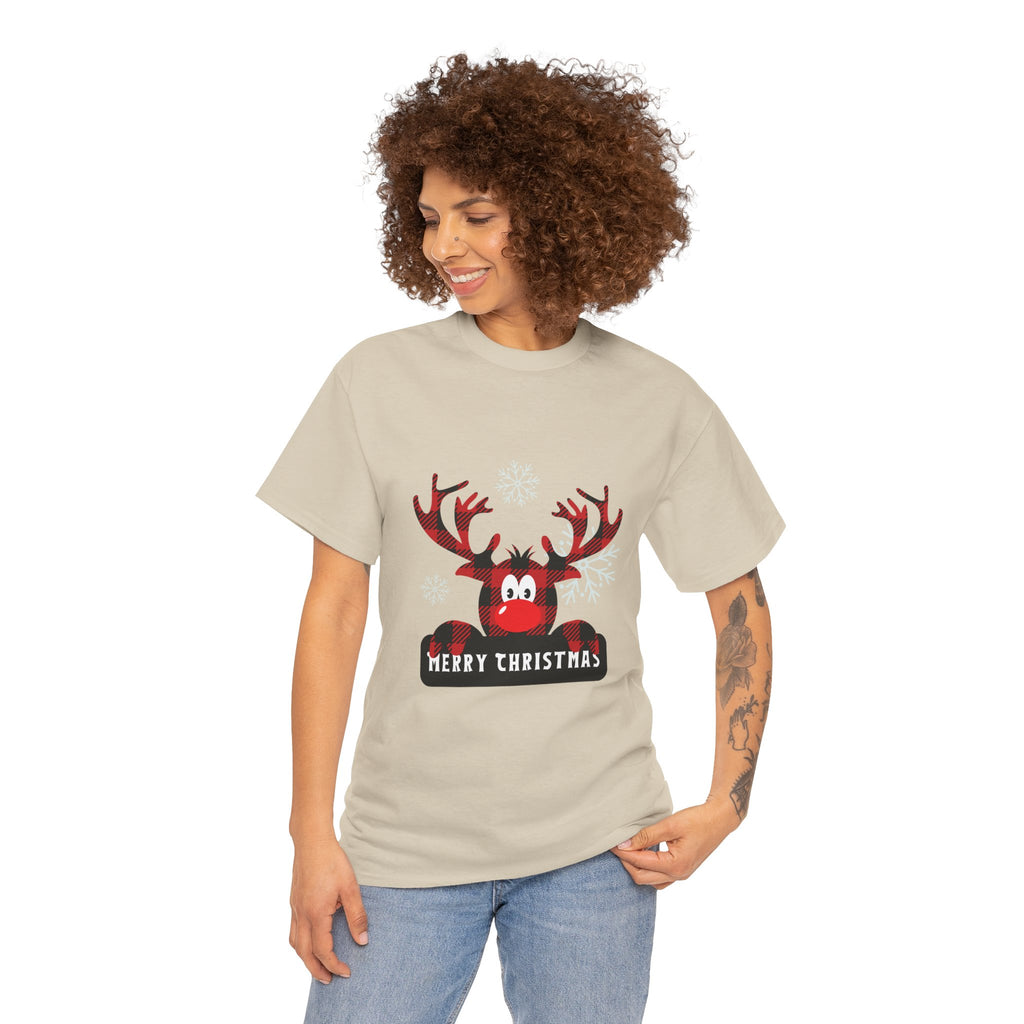 Christmas Reindeer T-Shirt — Cute Plaid Antler Design "Merry Christmas"