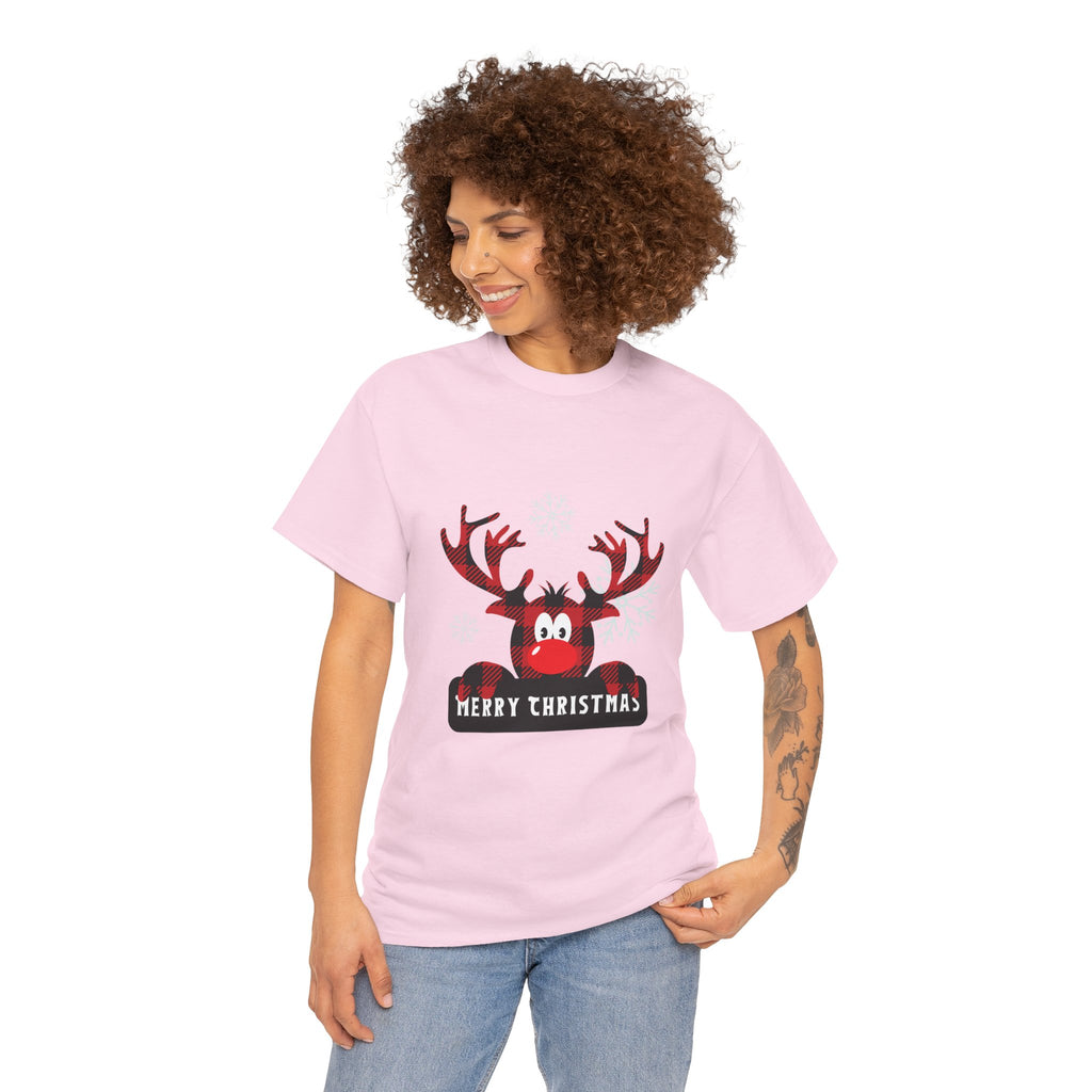 Christmas Reindeer T-Shirt — Cute Plaid Antler Design "Merry Christmas"