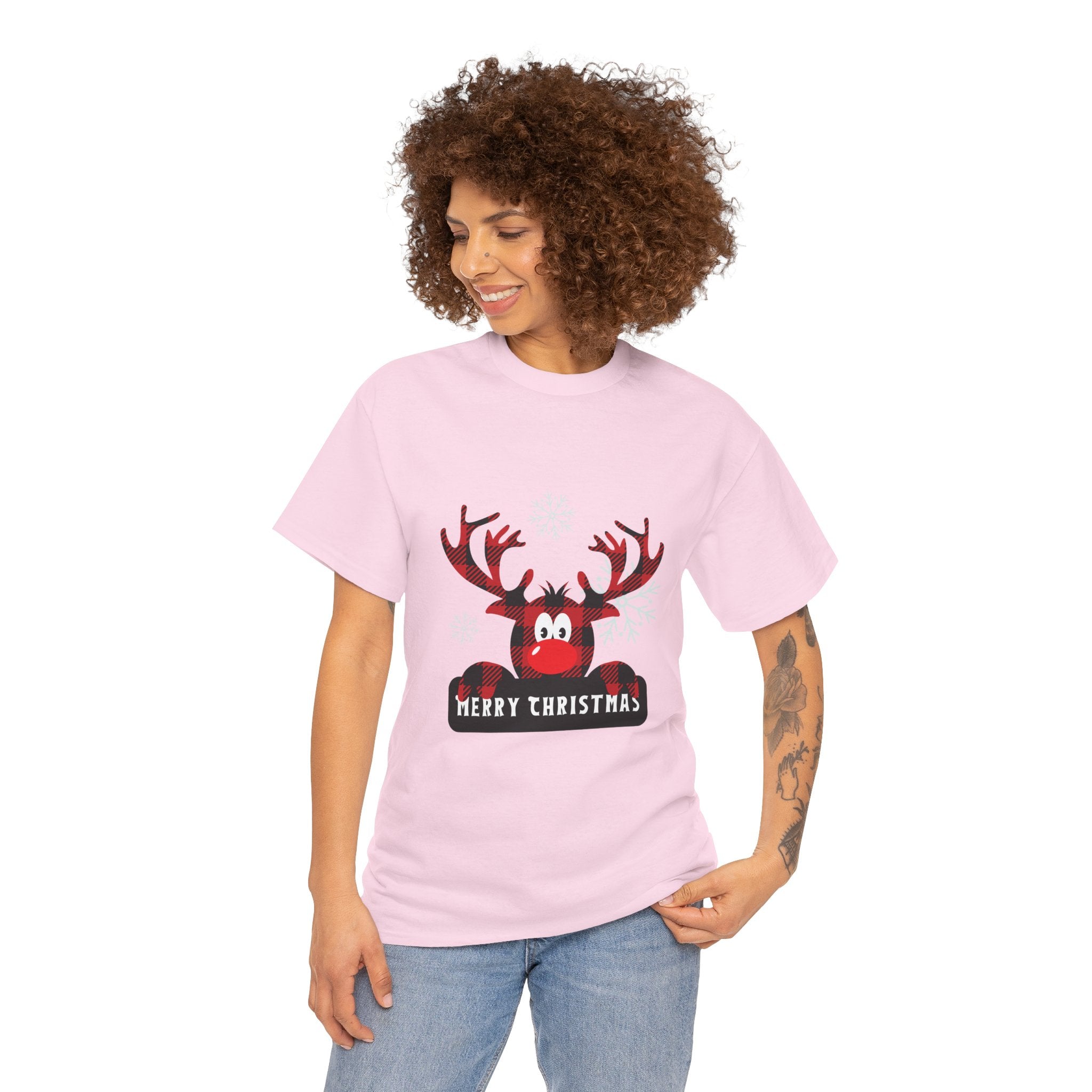 Christmas Reindeer T-Shirt — Cute Plaid Antler Design "Merry Christmas"