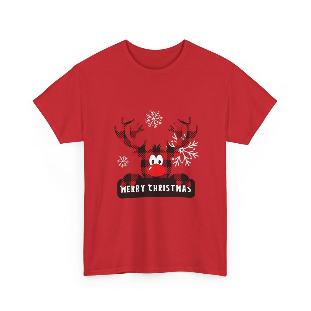 Christmas Reindeer T-Shirt — Cute Plaid Antler Design "Merry Christmas"