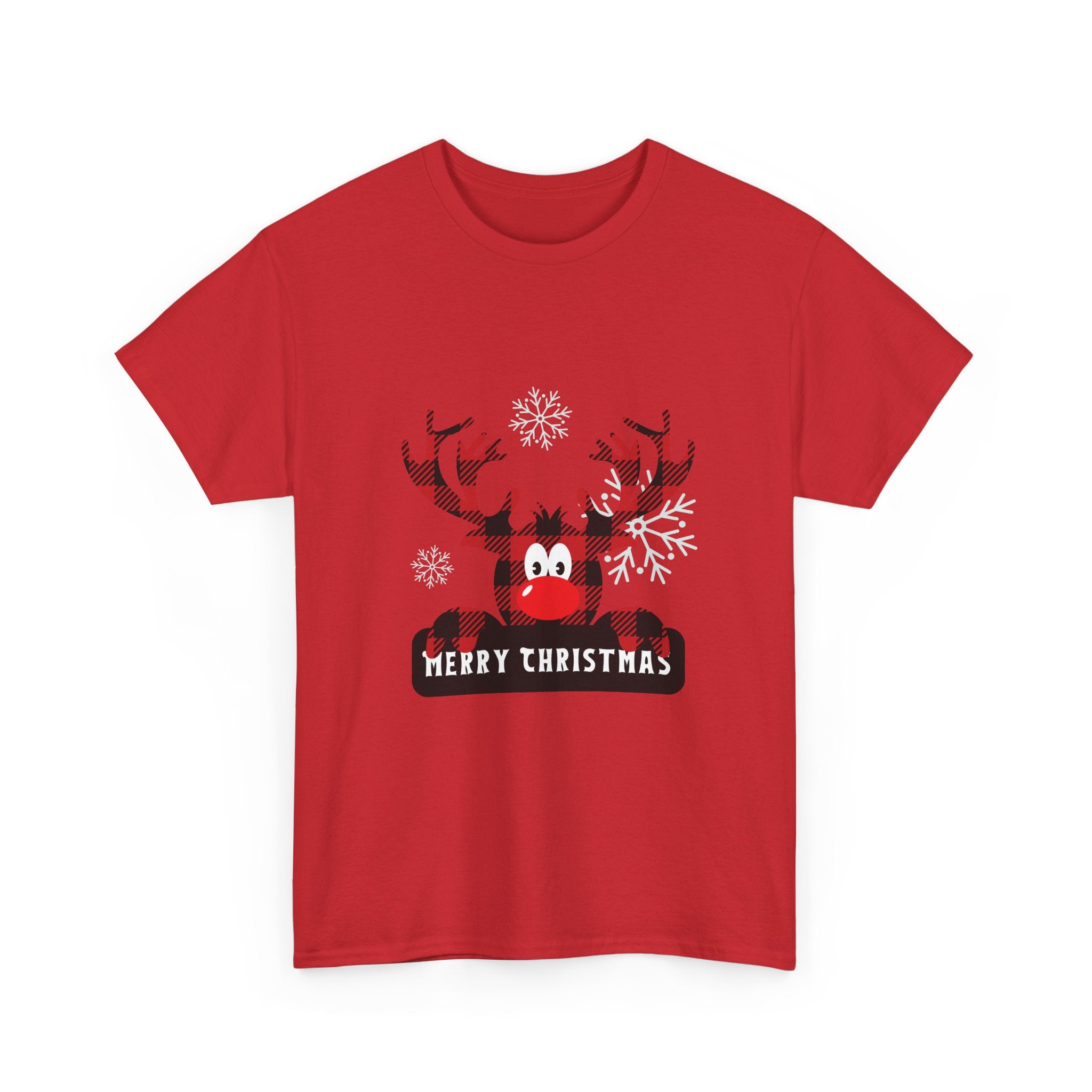 Christmas Reindeer T-Shirt — Cute Plaid Antler Design "Merry Christmas"