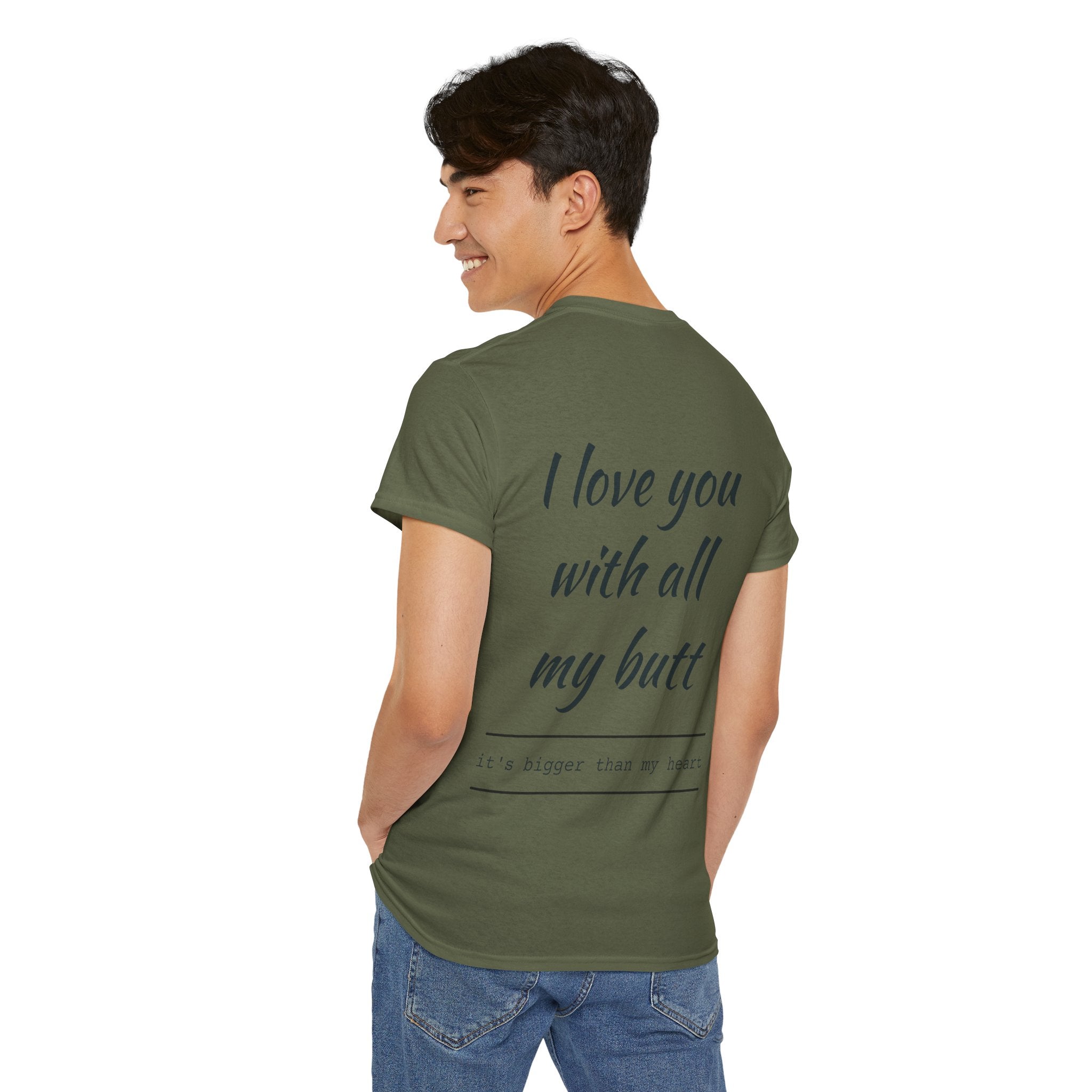 Unisex Heavy Cotton Tee: 'I Love You with All My Butt' Fun Graphic Shirt, Gift for Couples, Quirky Humor Tee, Valentine's Day, Anniversary