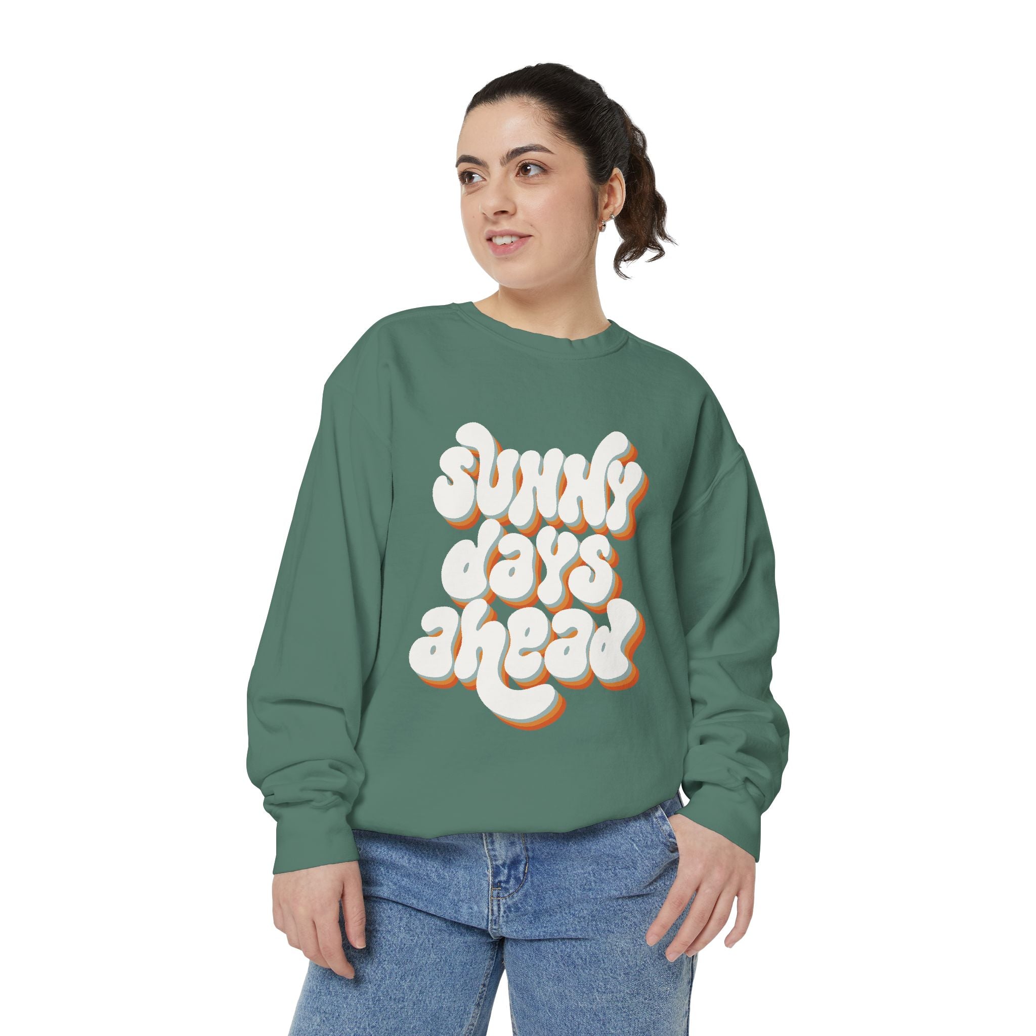 Sunny Days Ahead Unisex Garment-Dyed Sweatshirt, Cozy Pullover, Casual Outfit, Spring Fashion, Gift for Friends
