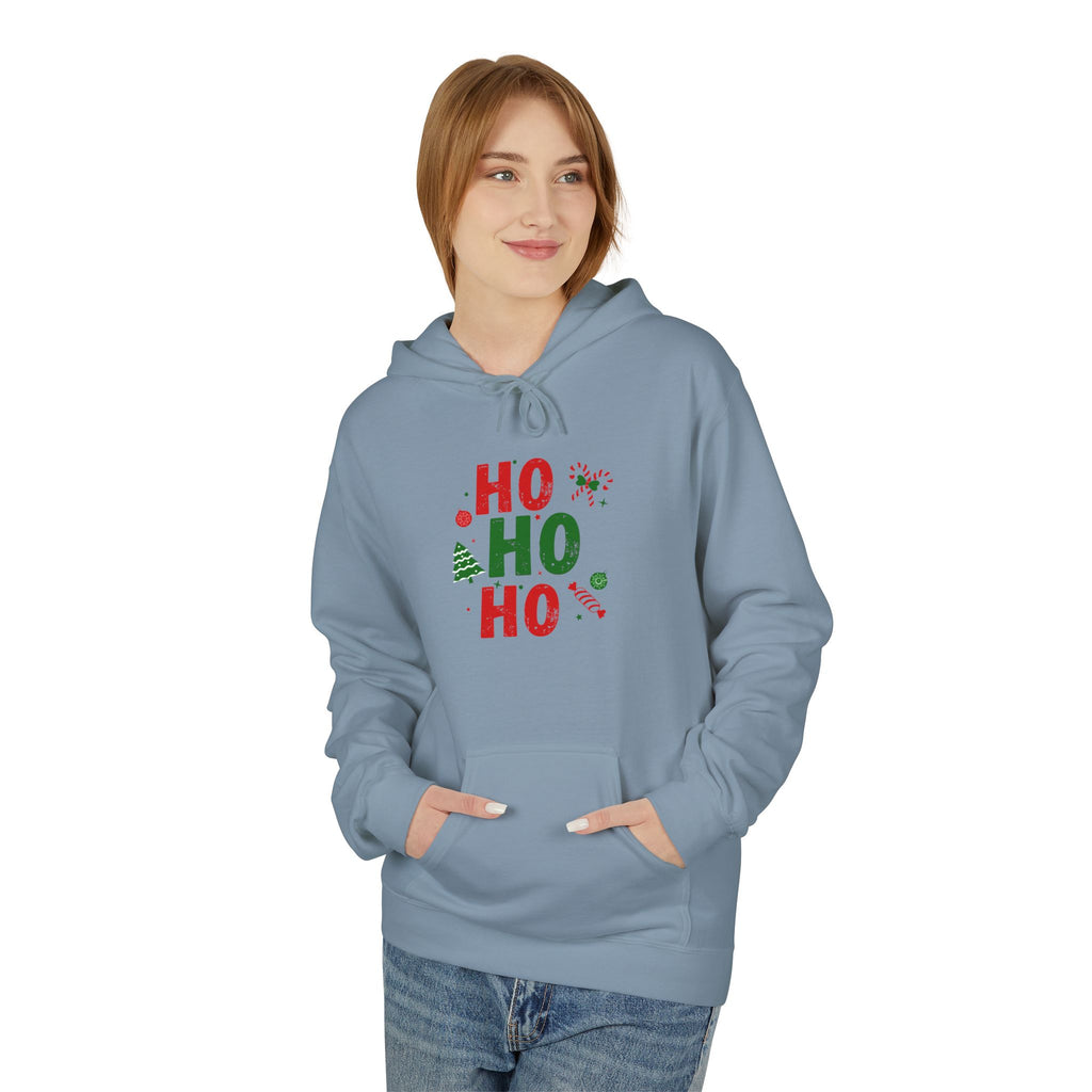 Ho Ho Ho Christmas Hoodie — Festive Holiday Sweatshirt with Tree & Candy Cane Design