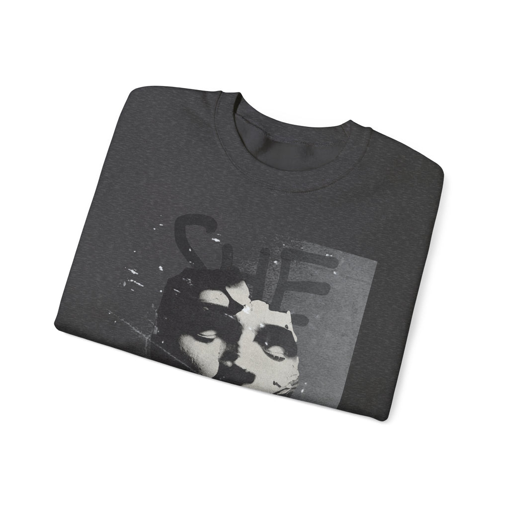 Artistic Unisex Crewneck Sweatshirt - SHE ART Graphic, Cozy Fashion, Bold Statement Piece, Gift for Creatives, Everyday Wear