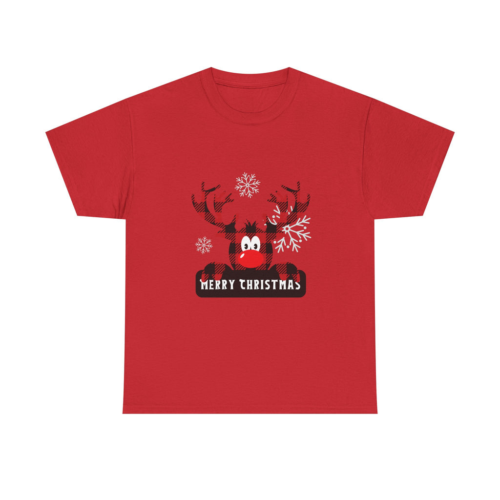 Christmas Reindeer T-Shirt — Cute Plaid Antler Design "Merry Christmas"
