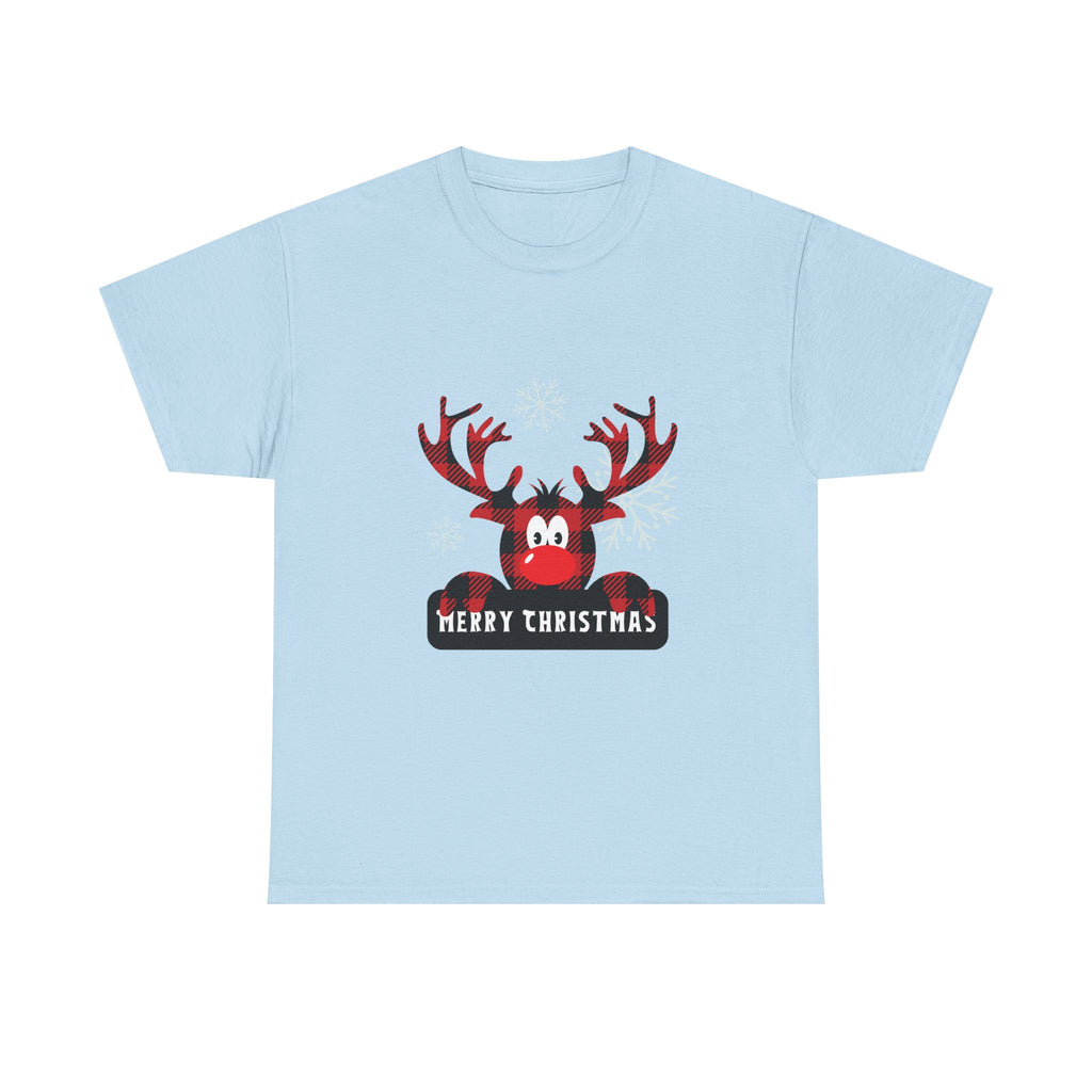 Christmas Reindeer T-Shirt — Cute Plaid Antler Design "Merry Christmas"