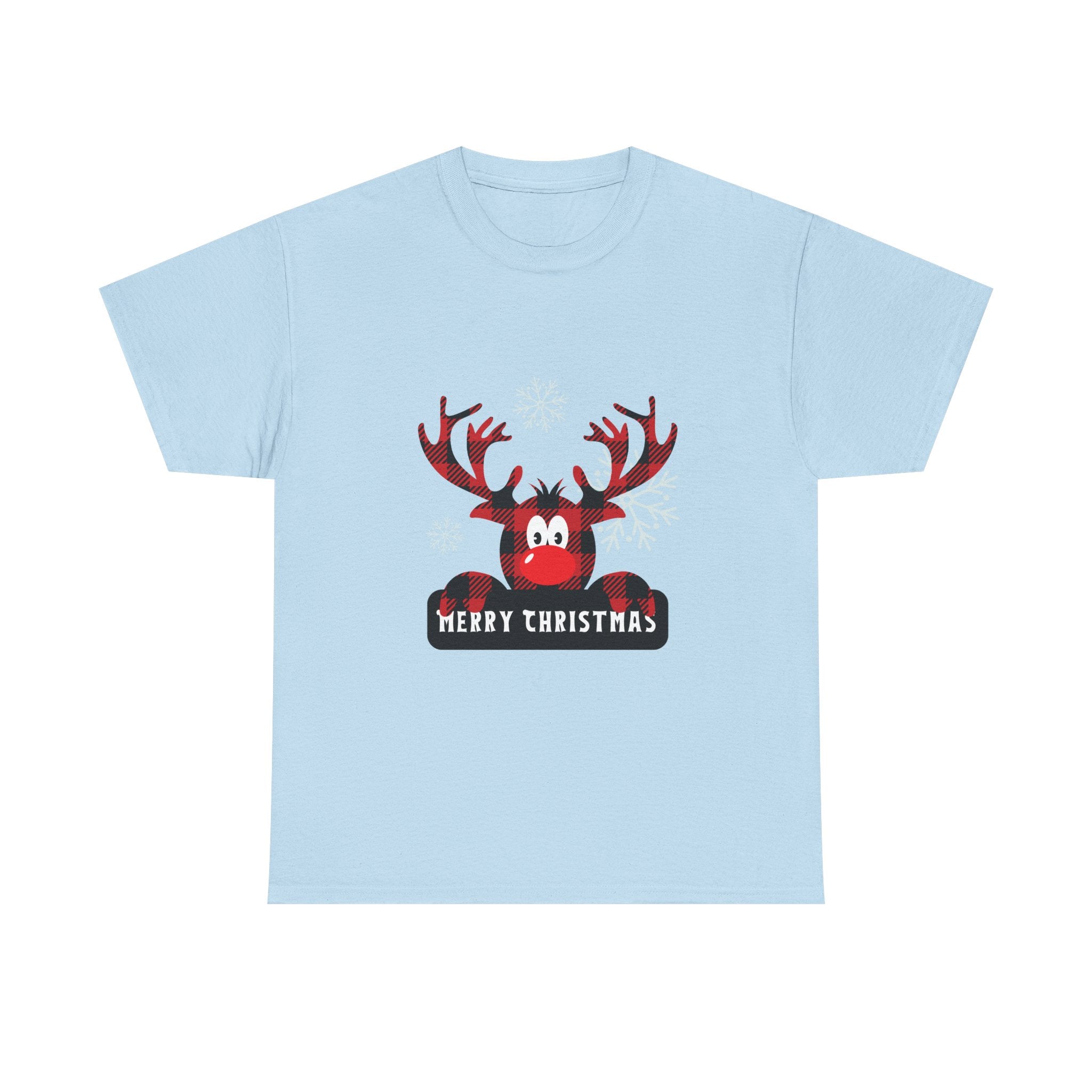 Christmas Reindeer T-Shirt — Cute Plaid Antler Design "Merry Christmas"