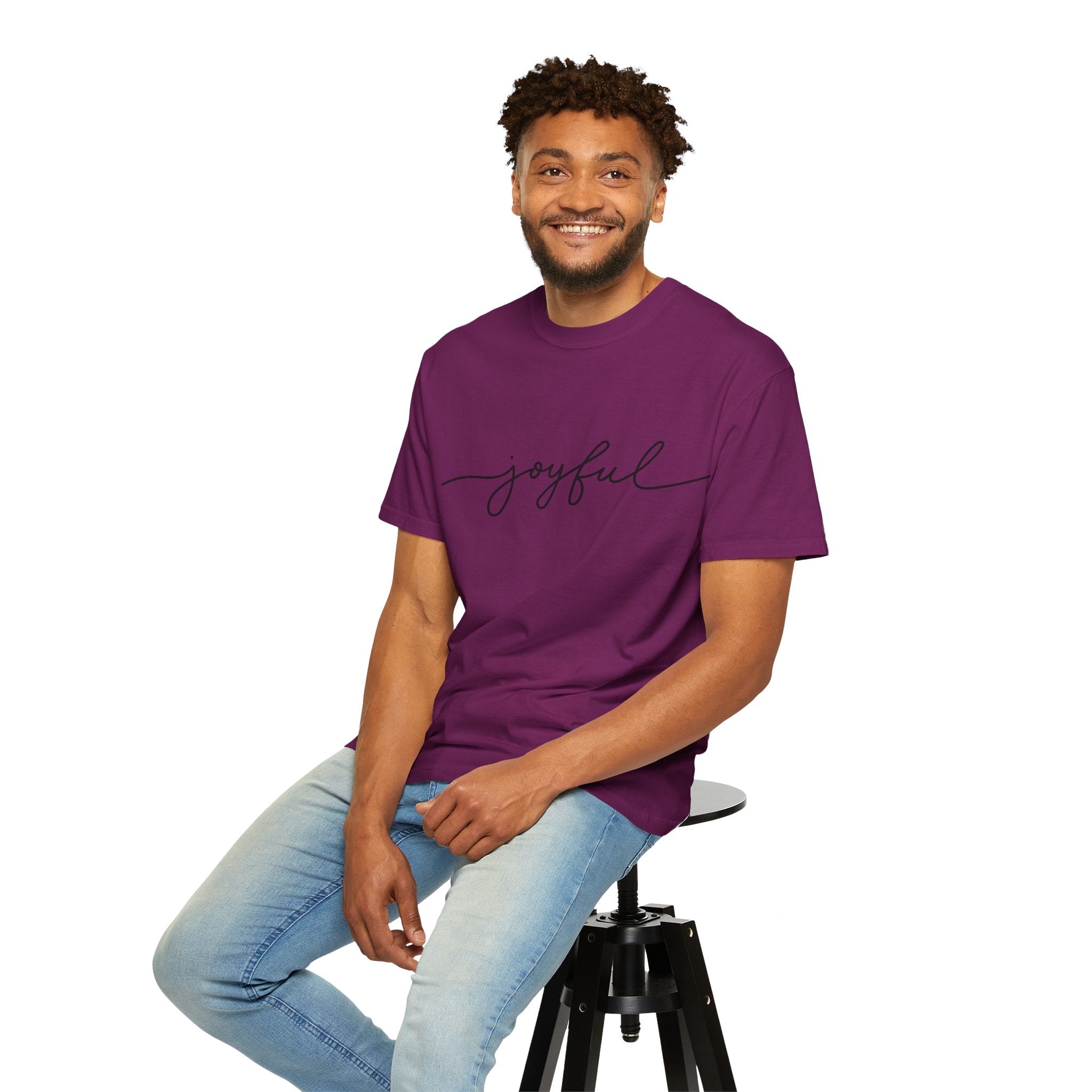 Joyful Unisex Garment-Dyed T-Shirt, Positive Vibes Shirt, Casual Everyday Tee, Gift for Friends, Birthday Celebration Top