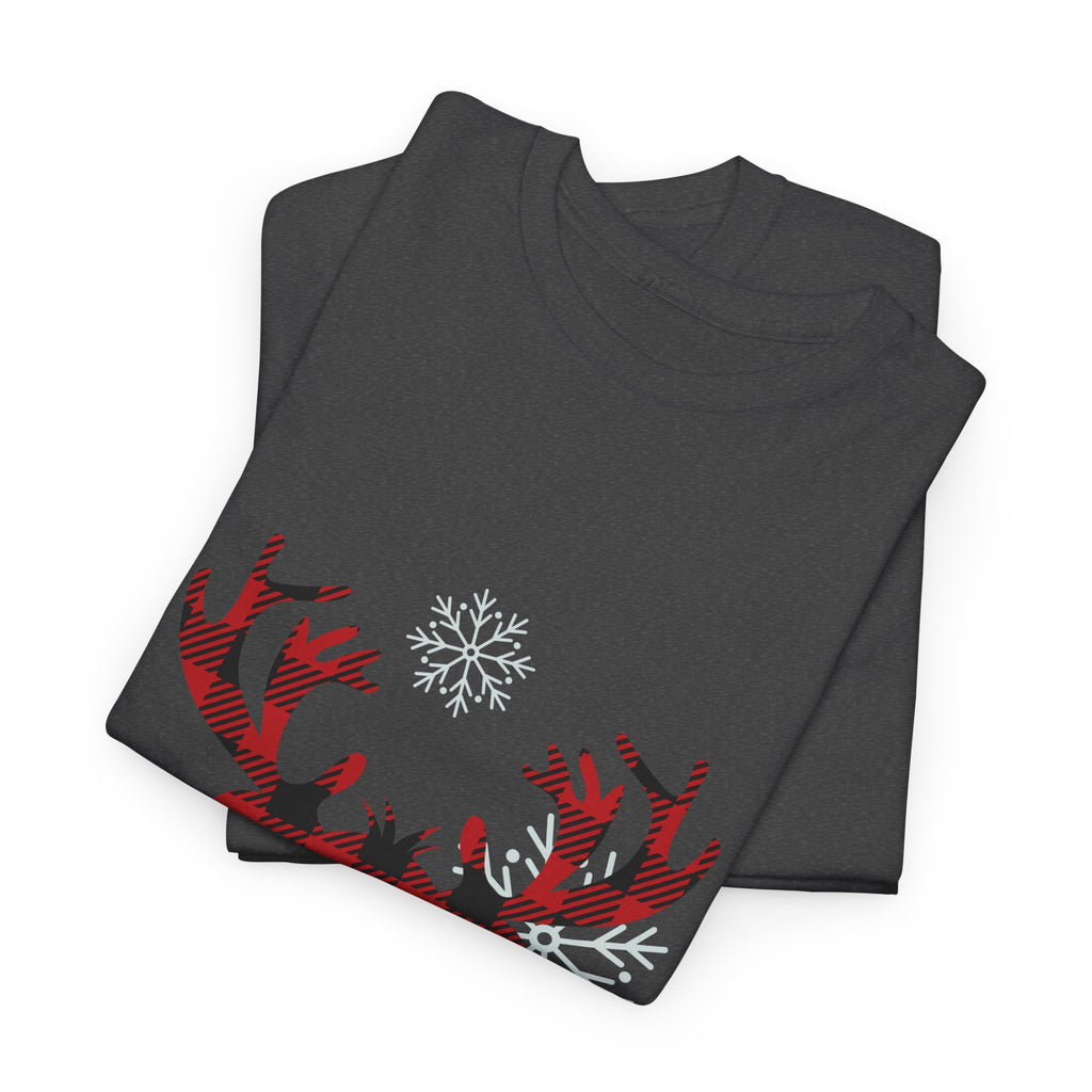 Christmas Reindeer T-Shirt — Cute Plaid Antler Design "Merry Christmas"